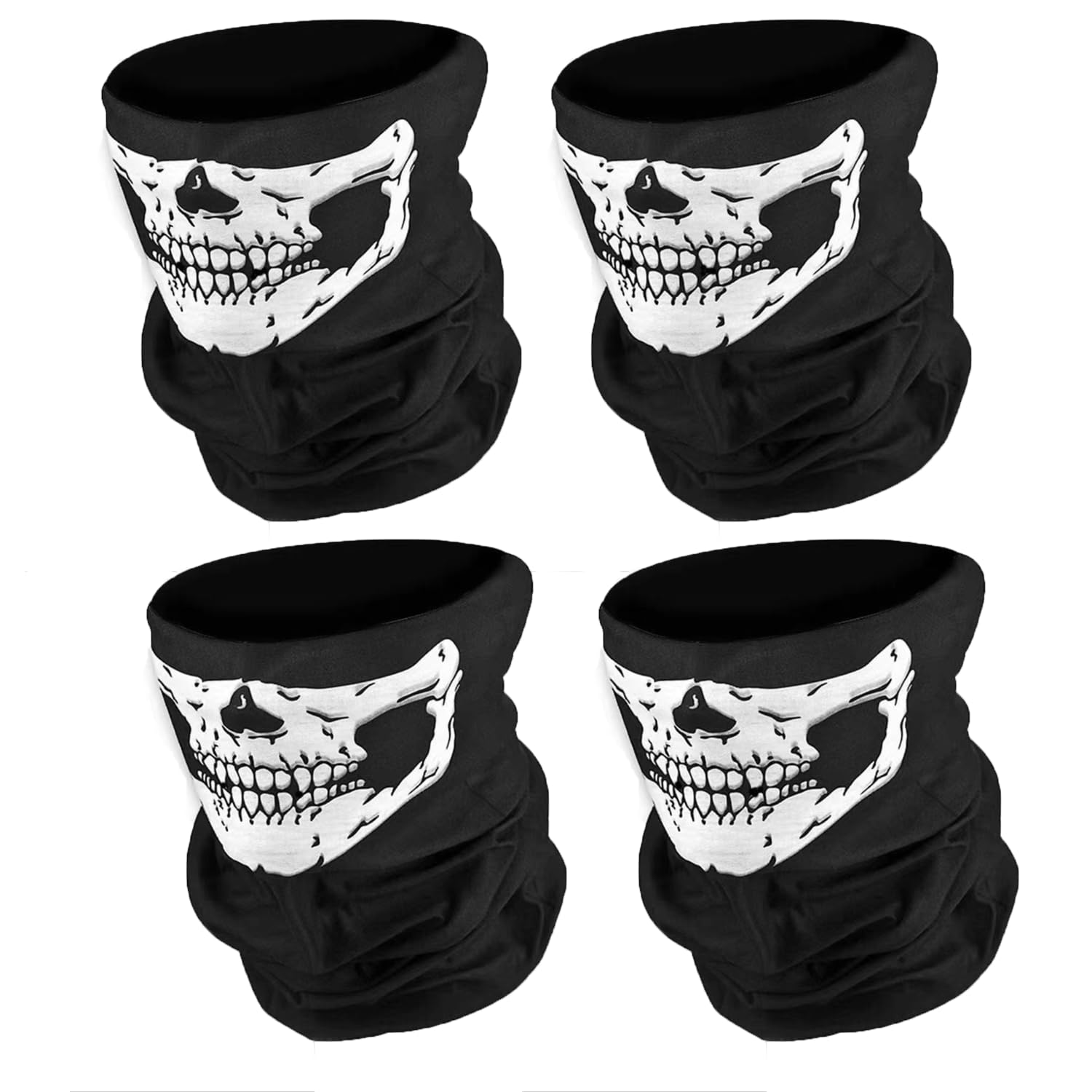 4Pcs Black Balaclava Skull Mask - Ghost Face Skeleton Neck Gaiter for Men, Motorcycle Face Mask & Call of Duty Style Gator Mask - Perfect for Outdoor Sports, Motorcycle Riding, Airsoft & Winter Activities
