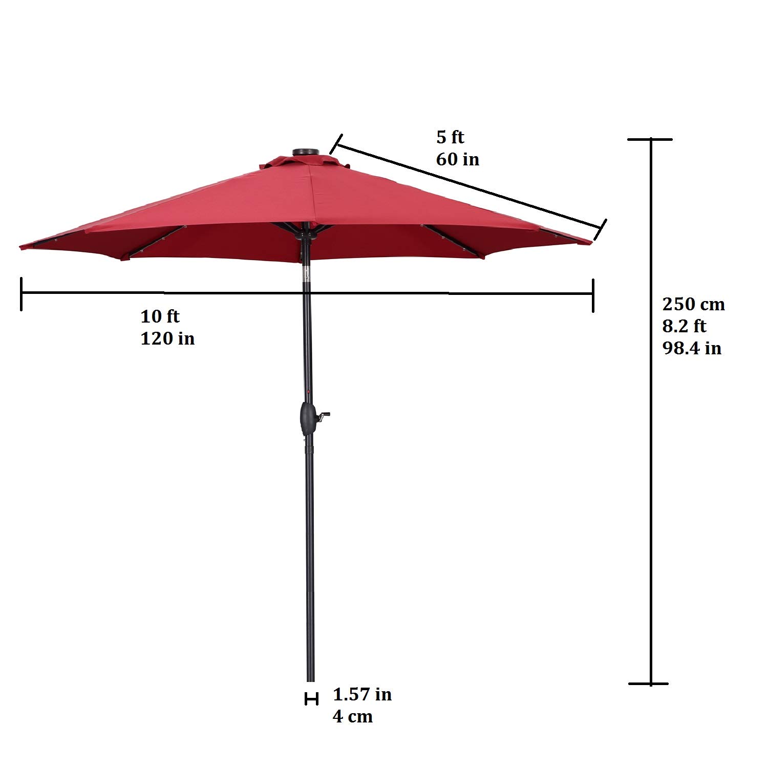 10Ft Outdoor Steel Patio Umbrella with LED Lights - Tilt & Crank Mechanism for Garden, Deck, Backyard, Pool - Red | Perfect for Outdoor Dining, Lounging, and Poolside Relaxation