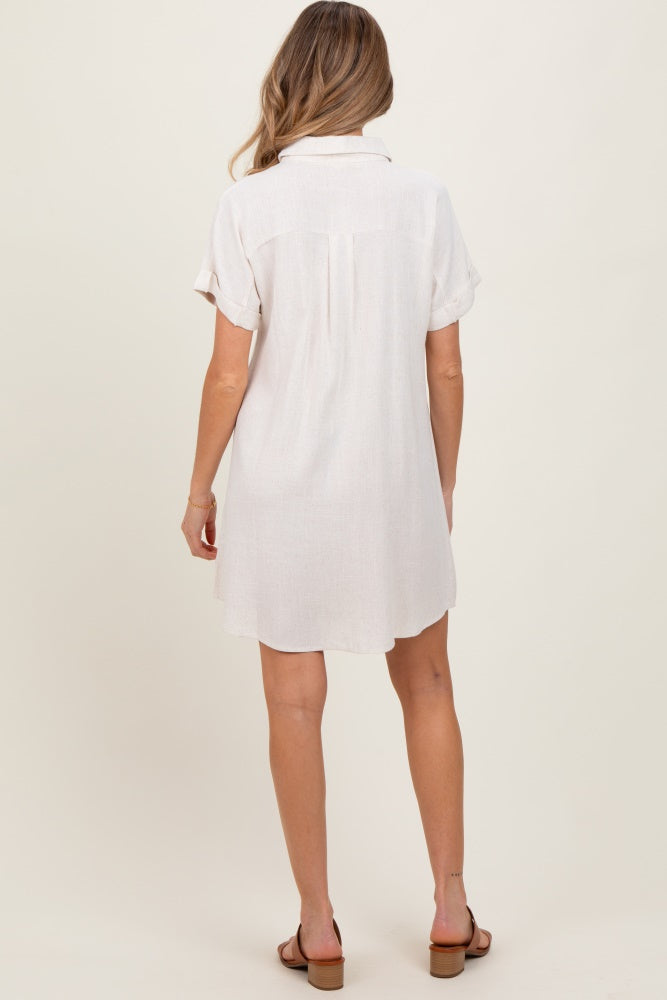 Beige Dolman Sleeve Linen Maternity Shirt Dress for Women - Comfortable Pregnancy Clothes for Summer, Nursing & Casual Wear