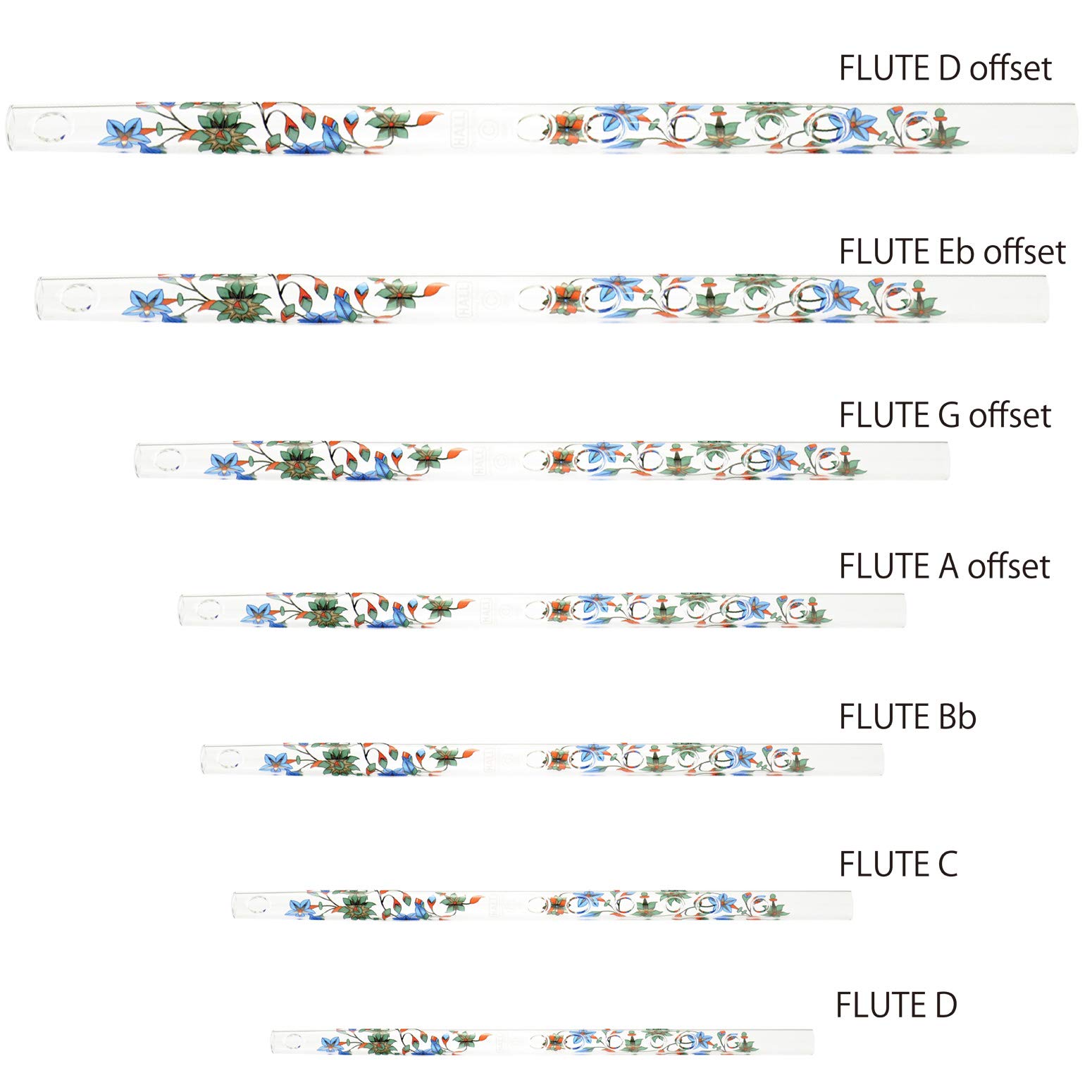 Hall Crystal Flute 22201 - D Key Offset Glass Flute with White Lily Design | Elegant Musical Instrument for Weddings, Concerts & Professional Performances
