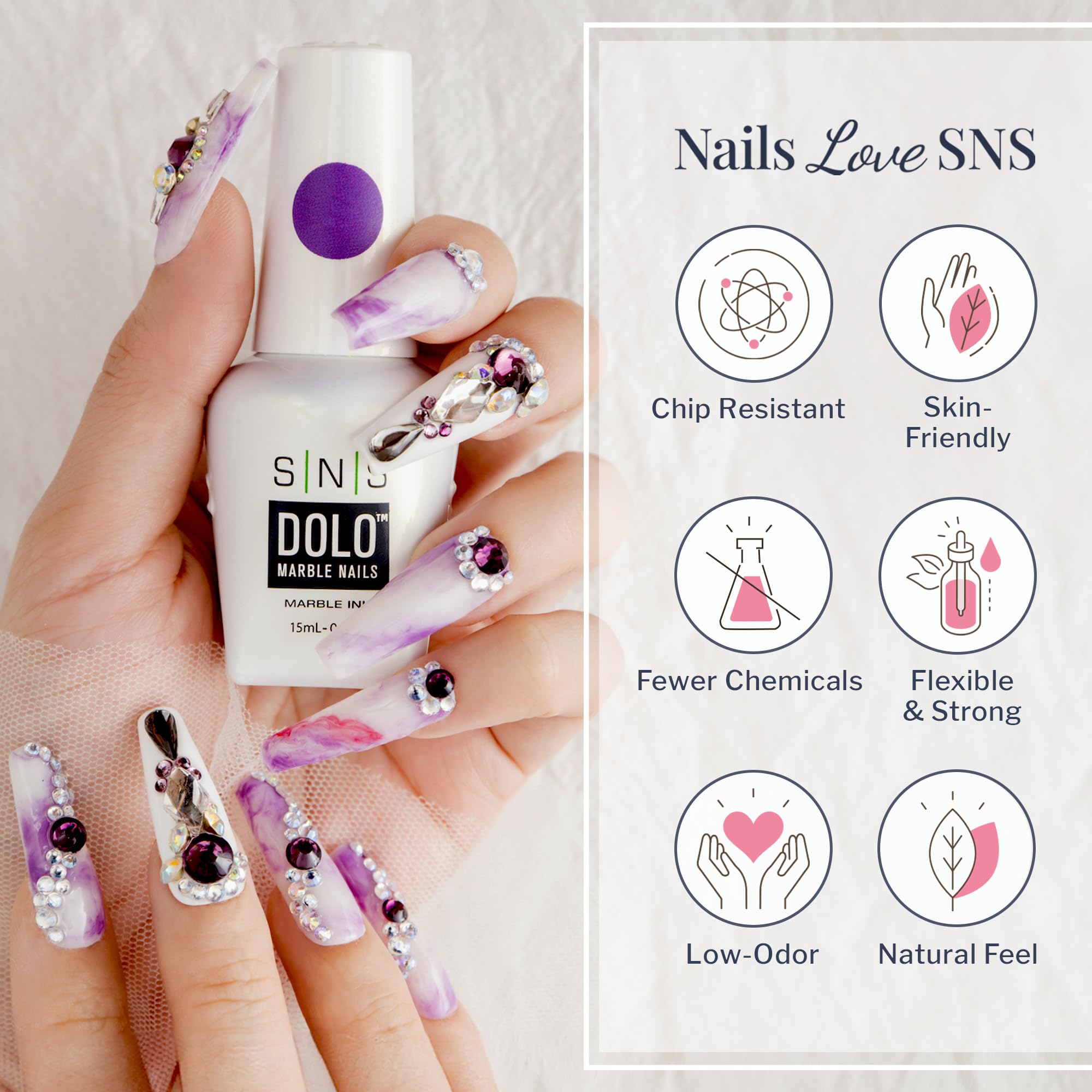 SNS DOLO Marble Nail Art Kit - 10 Vibrant Dipping Powder Colors with Base & Top Coat for Professional & DIY Manicures | Works with Gel & Acrylic Nails | Perfect for Salon, Home Use & Special Occasions