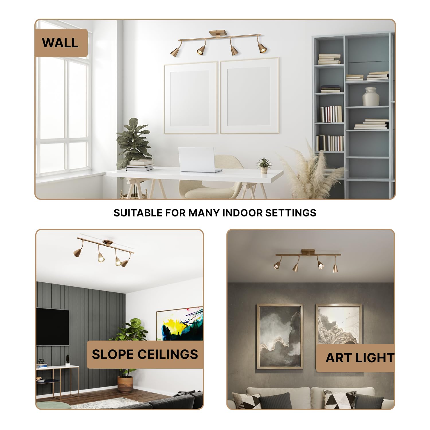 Modern LED 4-Light Track Lighting System - 32 Inch Brushed Brass with 4 GU10 Bulbs Included - Adjustable Directional Ceiling Light for Kitchen, Living Room Wall & Spotlight Fixtures - Perfect for Home, Office & Retail Spaces