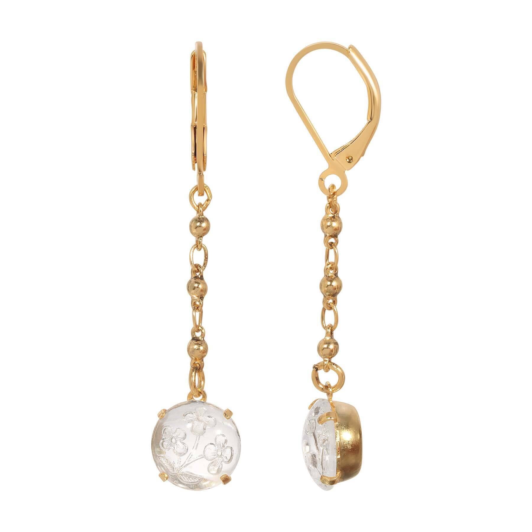 1928 Vintage Clear Floral Intaglio Dangle Earrings for Women - Elegant Drop Earrings for Party, Wedding & Special Occasions