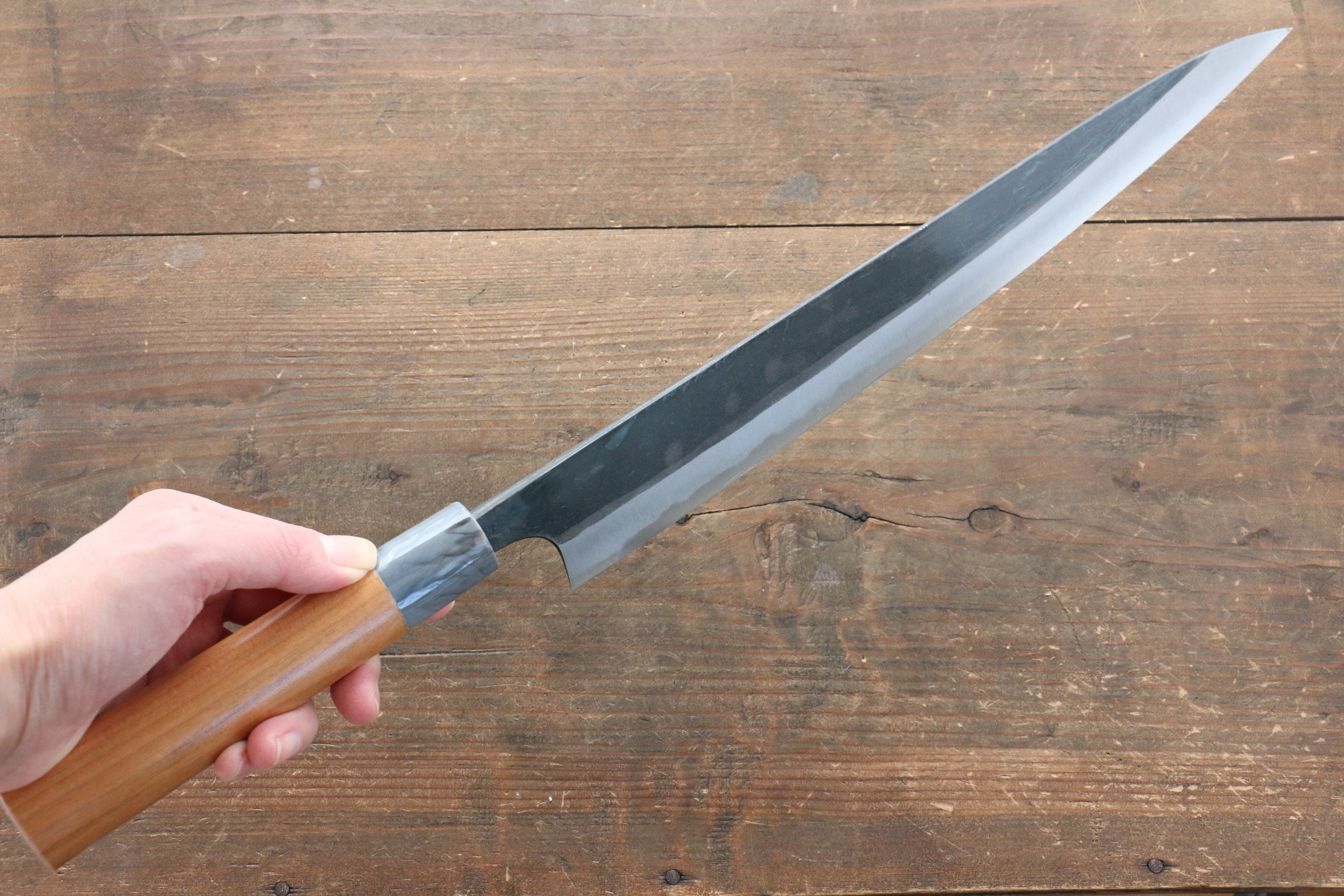 Masakage Mizu Blue Steel No.2 Sujihiki Knife 300mm - Japanese Chef Knife with Black Finish & American Cherry Wood Handle - Perfect for Slicing Meat, Sushi, and Precision Cutting