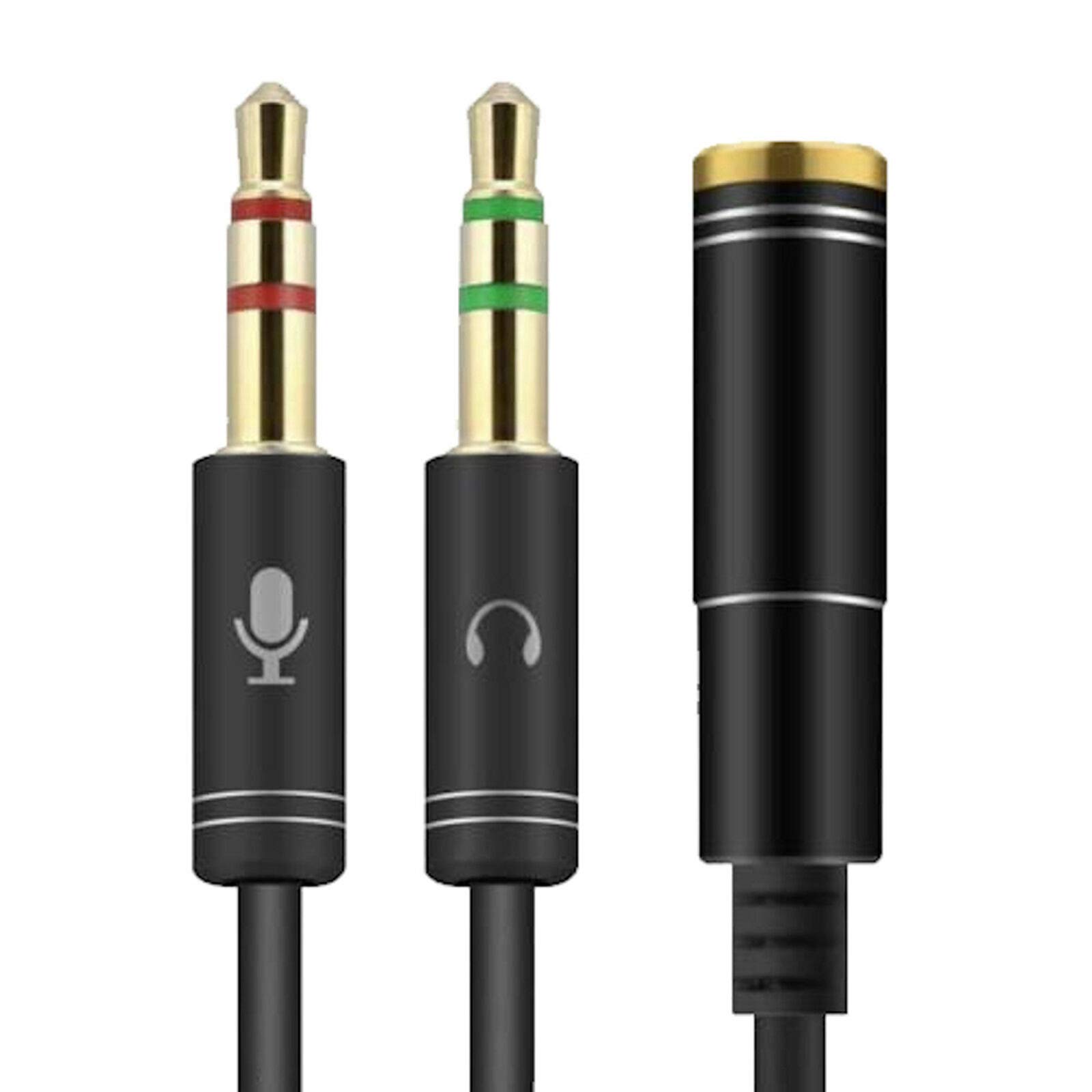 VJK 3.5mm Headphone Mic Splitter Cable - CTIA Standard Gold Plated Audio Adapter (Female to Dual Male) for Gaming, PC, Laptop, PS4, Xbox, Speakers - Perfect for Online Gaming, Conference Calls & Streaming