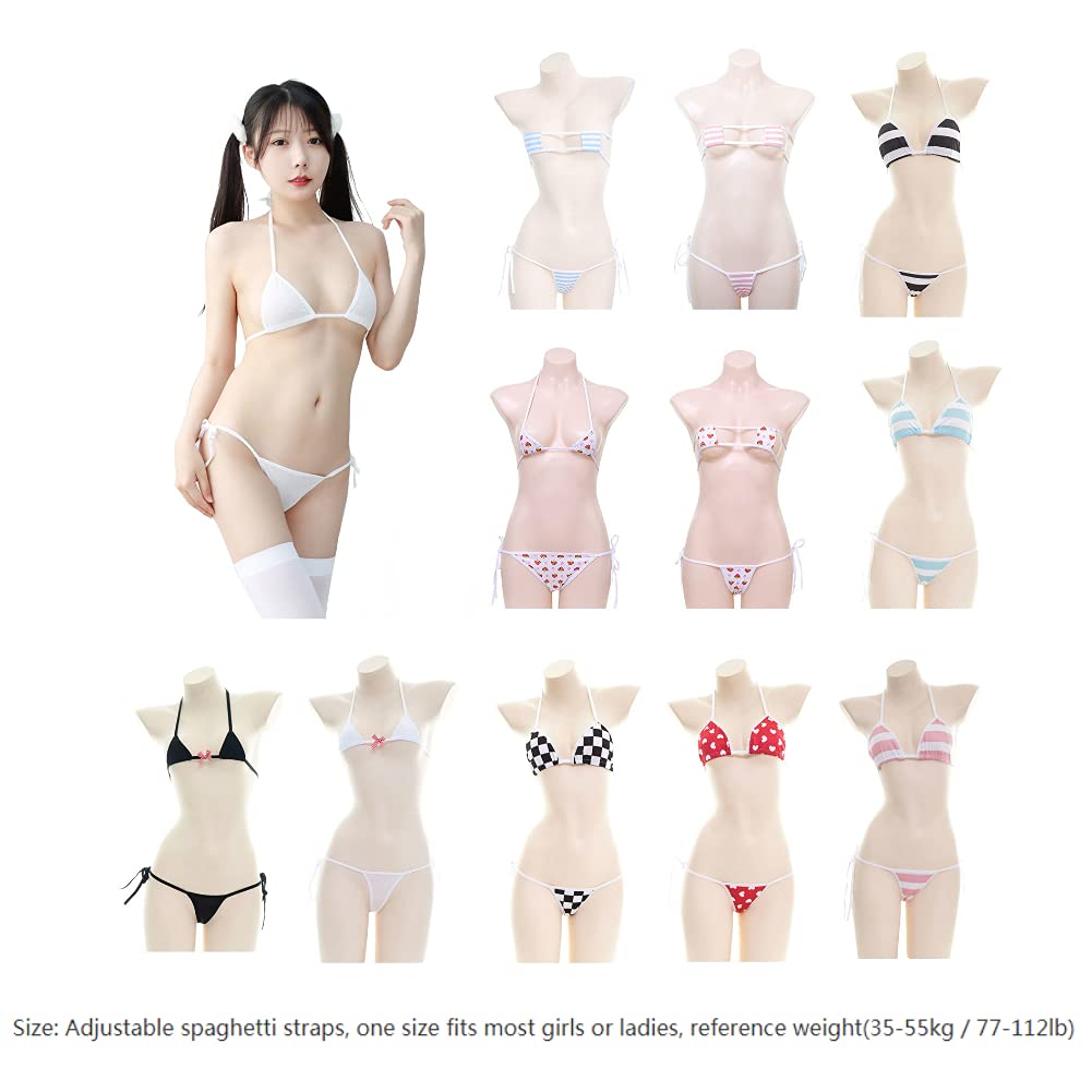 FYMNSI Women's Japanese Anime Lingerie Set - Micro Mini Bikini, Tie Side Swimwear & Striped Bra for Cosplay, Kawaii Style | Perfect for Anime Conventions, Beach Parties and Role Play
