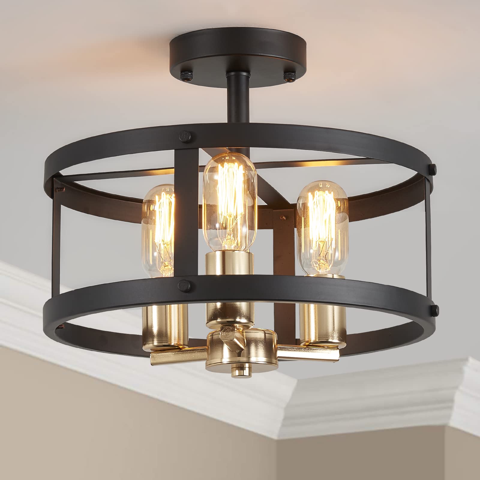 AGV LIGHTING Semi Flush Mount Ceiling Light Fixture - 3-Light Modern Close to Ceiling Lighting for Bedroom, Living Room & Hallway