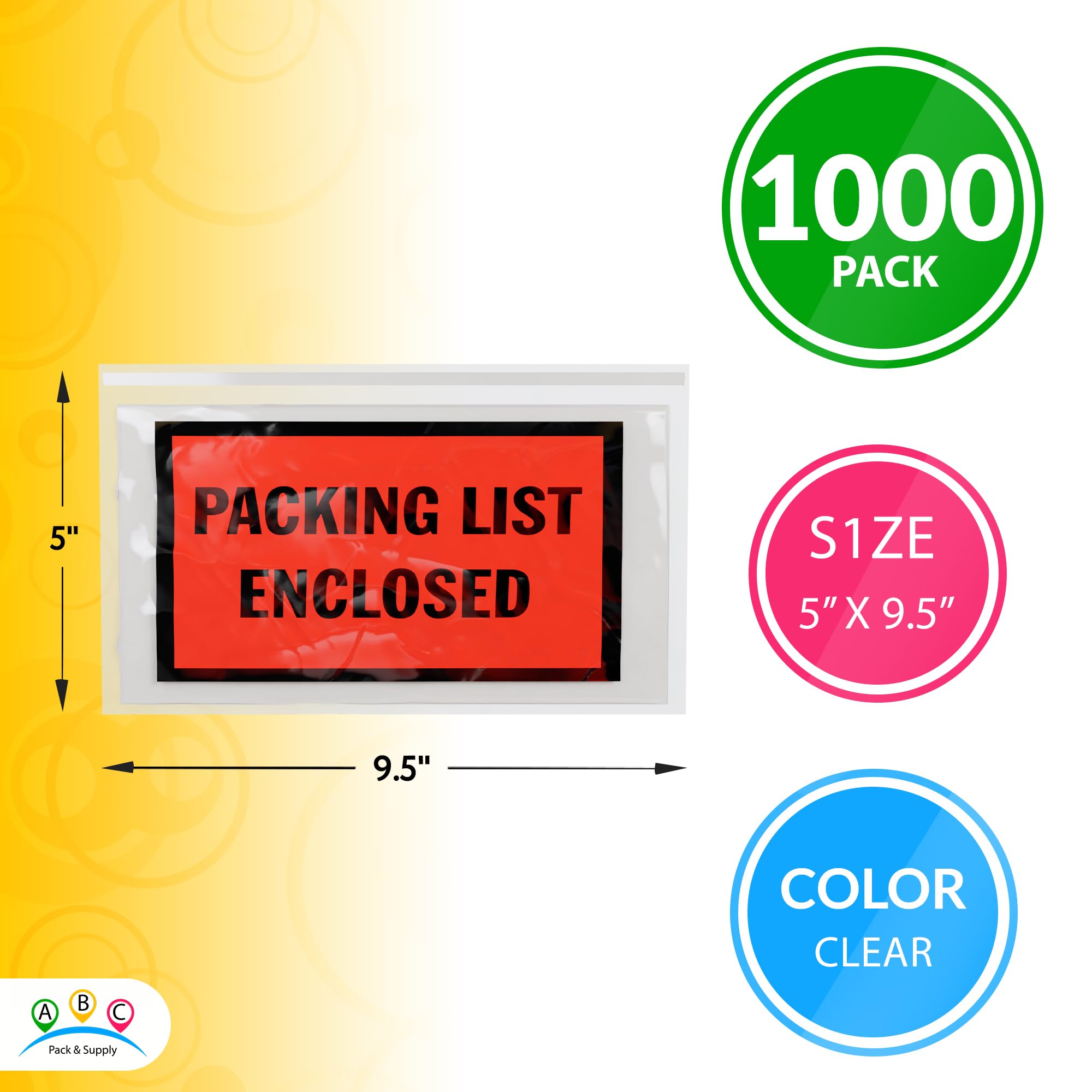 ABC 5x9.5 Inch Self Seal Packing List Envelopes - 1000 Pack Clear, Red & Black 2 Mil Polyethylene Pouches for Shipping, Invoices & Documents - Perfect for Ecommerce, Warehousing & Logistics Businesses