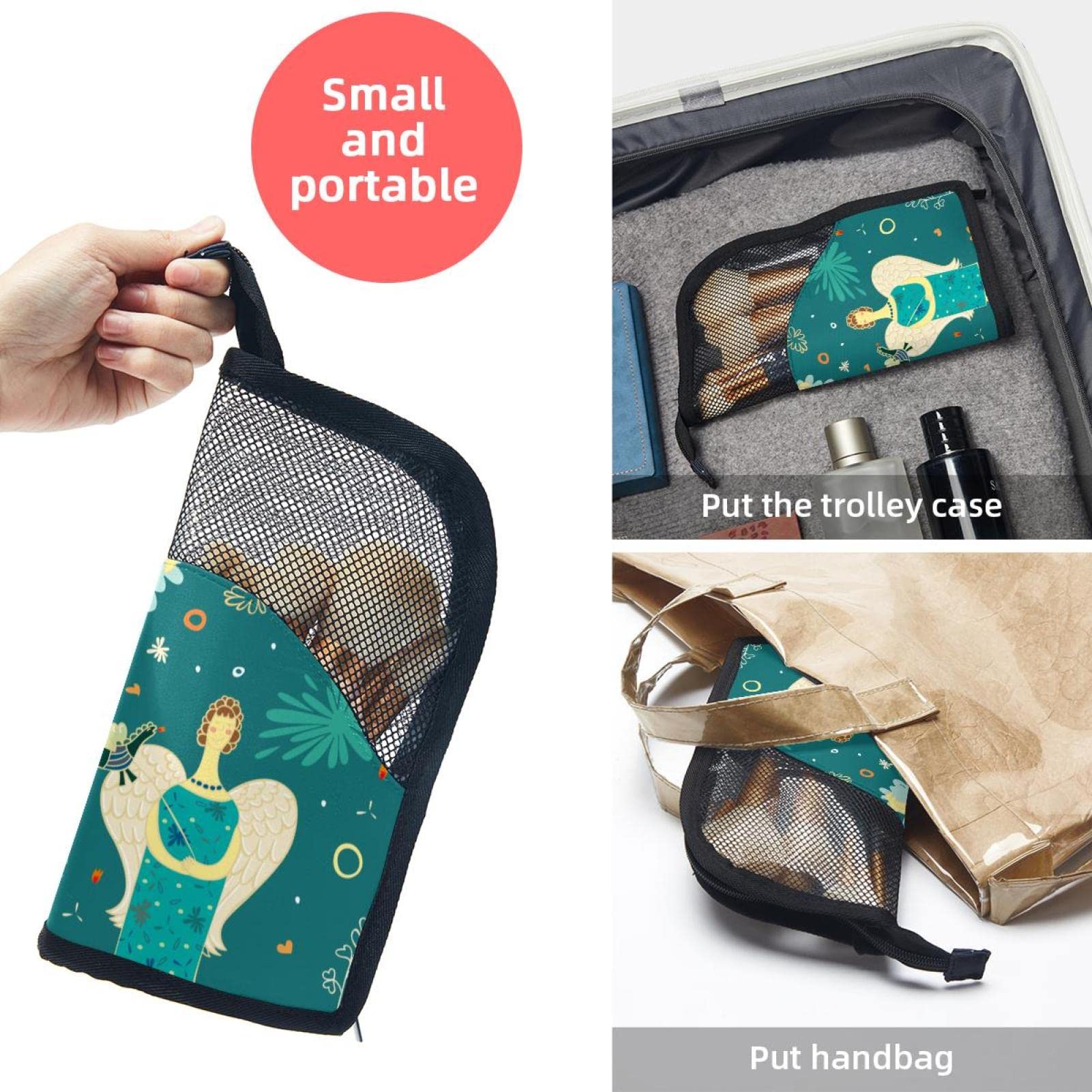 12-Piece Makeup Brush Organizer Bag with Green Angel Background - Portable Cosmetic Brush Holder Case for Women - Perfect for Travel, Home & Professional Makeup Artists