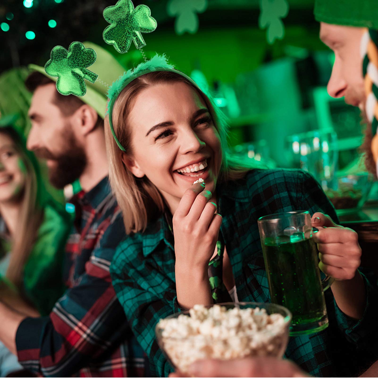 FRCOLOR Green Headband for Women & Girls - 4 Pack Stretchable Polyester Hairbands with Sequins, Irish Style Hair Accessories for St. Patrick's Day, Parties, and Everyday Wear