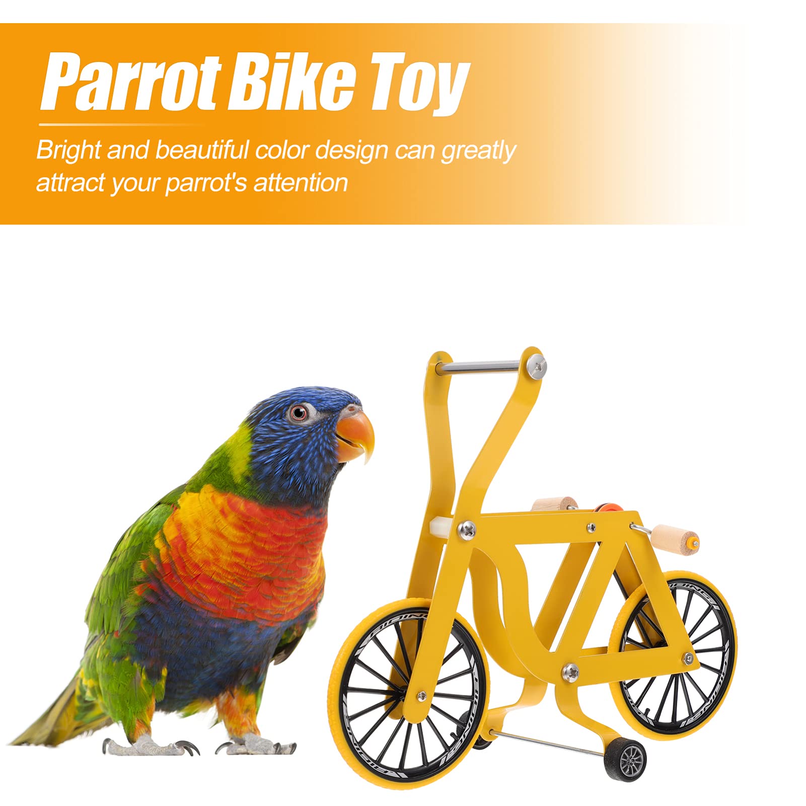 Funny Mini Bike Toy for Parrot Training - Interactive Bird Bicycle Play Toy for Parakeets, Cockatiels, Conures & Lovebirds (Yellow) - Perfect for Bird Enrichment & Training Sessions