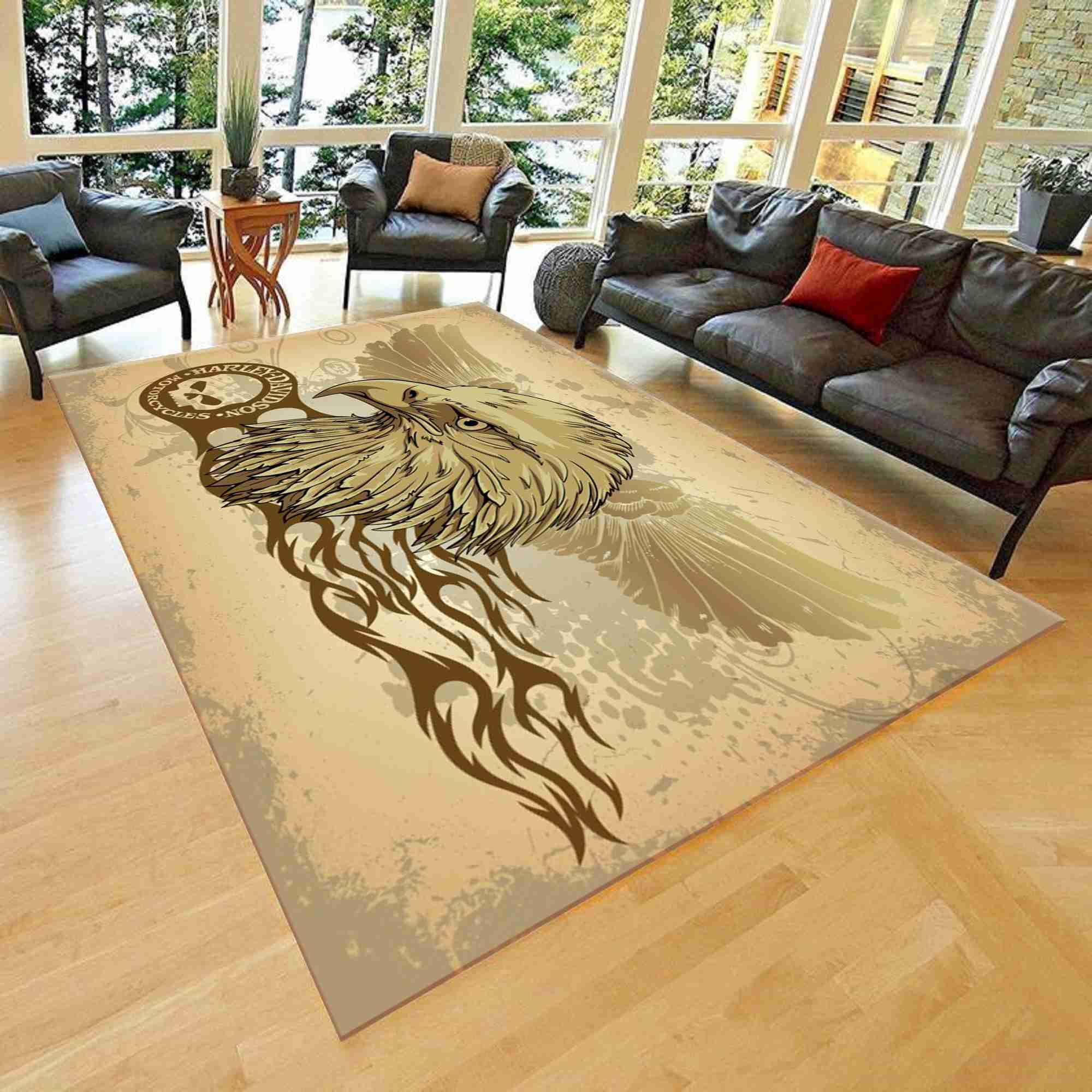 **Harley Davidson Themed Rug - 70”x110” (180x280cm) Modern Area Rug for Living Room, Bedroom, Home Decor - Perfect for Biker Gifts & Motorcycle Enthusiasts**    *(Ideal for adding a bold statement to your living space, man cave, or as a unique gift for Harley fans!)*
