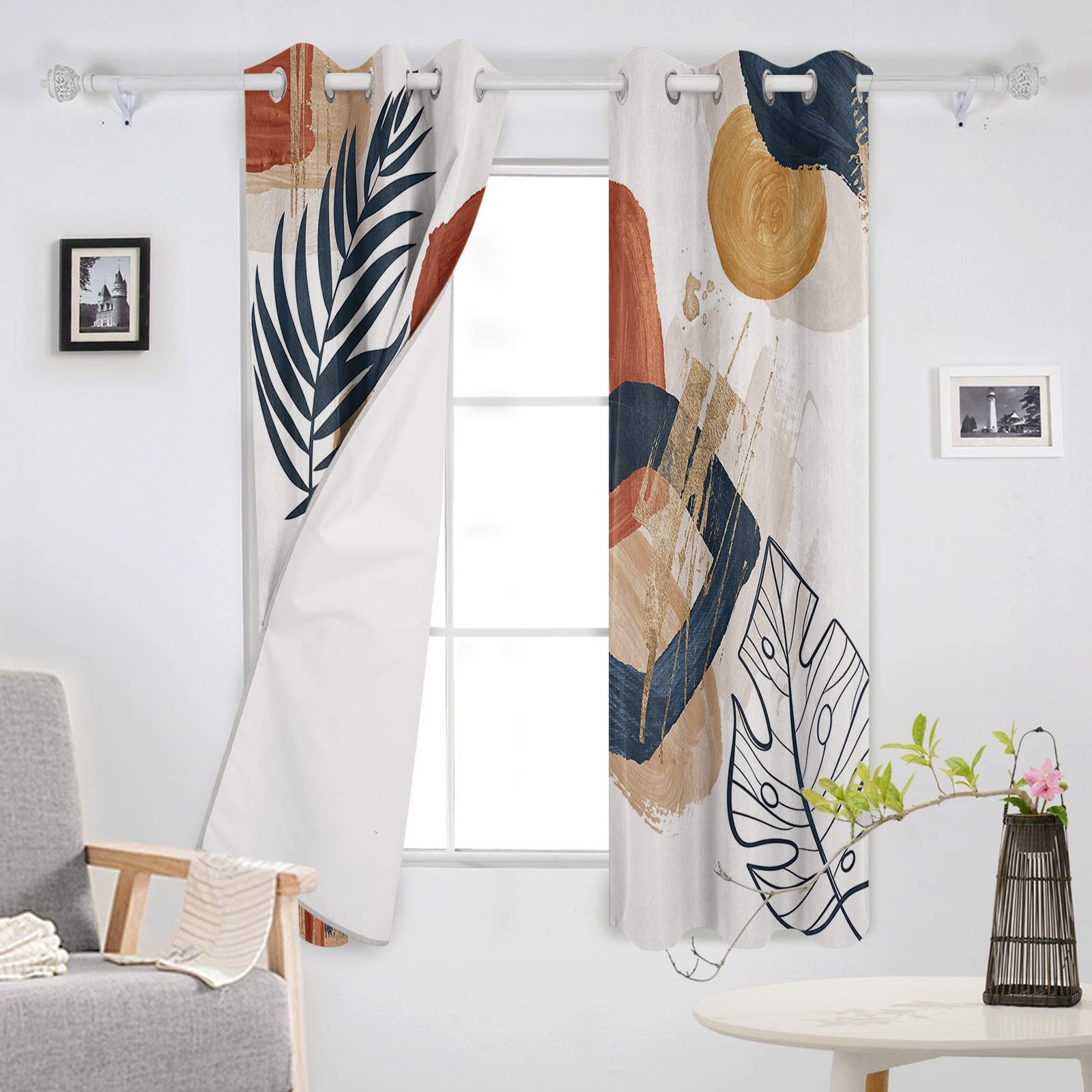 72 Inch Blackout Curtains 2 Panels Set - Abstract Bohemian Mid Century Modern Geometric Thermal Insulated Window Drapes for Living Room & Bedroom | Room Darkening Grommet Curtains for Better Sleep & Energy Savings