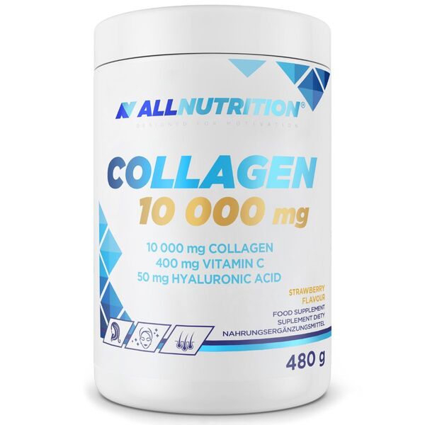 AllNutrition Premium Hydrolyzed Collagen Powder - Strawberry Flavor 480g for Skin, Hair & Joint Support - Perfect for Smoothies, Shakes & Healthy Recipes