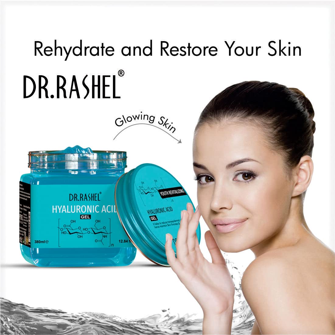 DR.RASHEL Non-Sticky Hyaluronic Acid Gel - Revitalizing & Hydrating Face Moisturizer for Youthful Skin, Improves Elasticity & Nourishes All Skin Types, 12.8 fl oz (380ml) - Perfect for Daily Skincare Routine & Anti-Aging Treatment