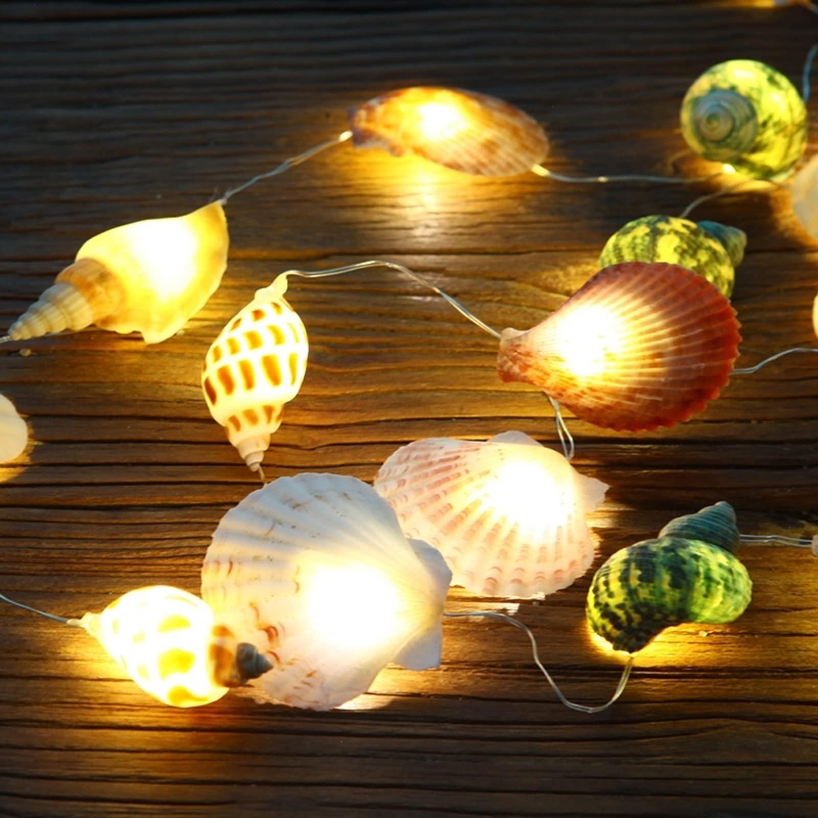 Natural Shell String Lights - LED Nautical Fairy Lights with Remote Control, Beach Themed Decor for Holiday Party, Bedroom, Bathroom, Patio & Outdoor - White Shell Lights for Coastal Wedding, Summer Party & Home Decoration