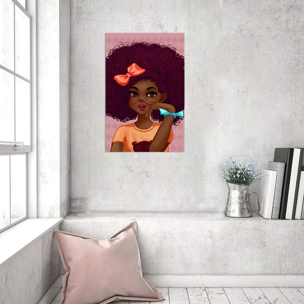 AMEMNY Black Woman Art Print - African American Wall Art Canvas Painting - Black Girl Portrait Wall Decor for Bedroom & Living Room - Ready to Hang Home Decor Gift for Women & Girls