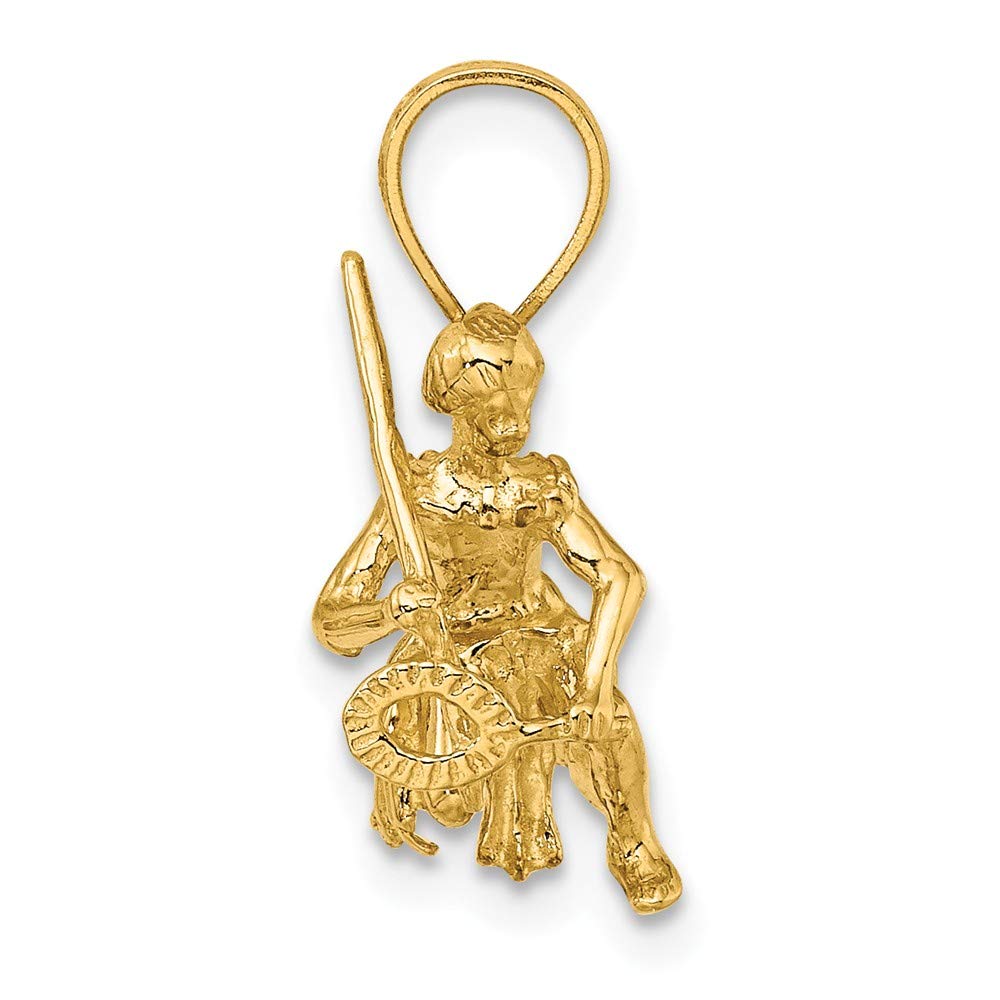 14K Solid Yellow Gold 3D Island Warrior Dance Charm Pendant - 21mm x 9mm - Hawaiian Souvenir Jewelry for Necklace, Gift & Special Occasions