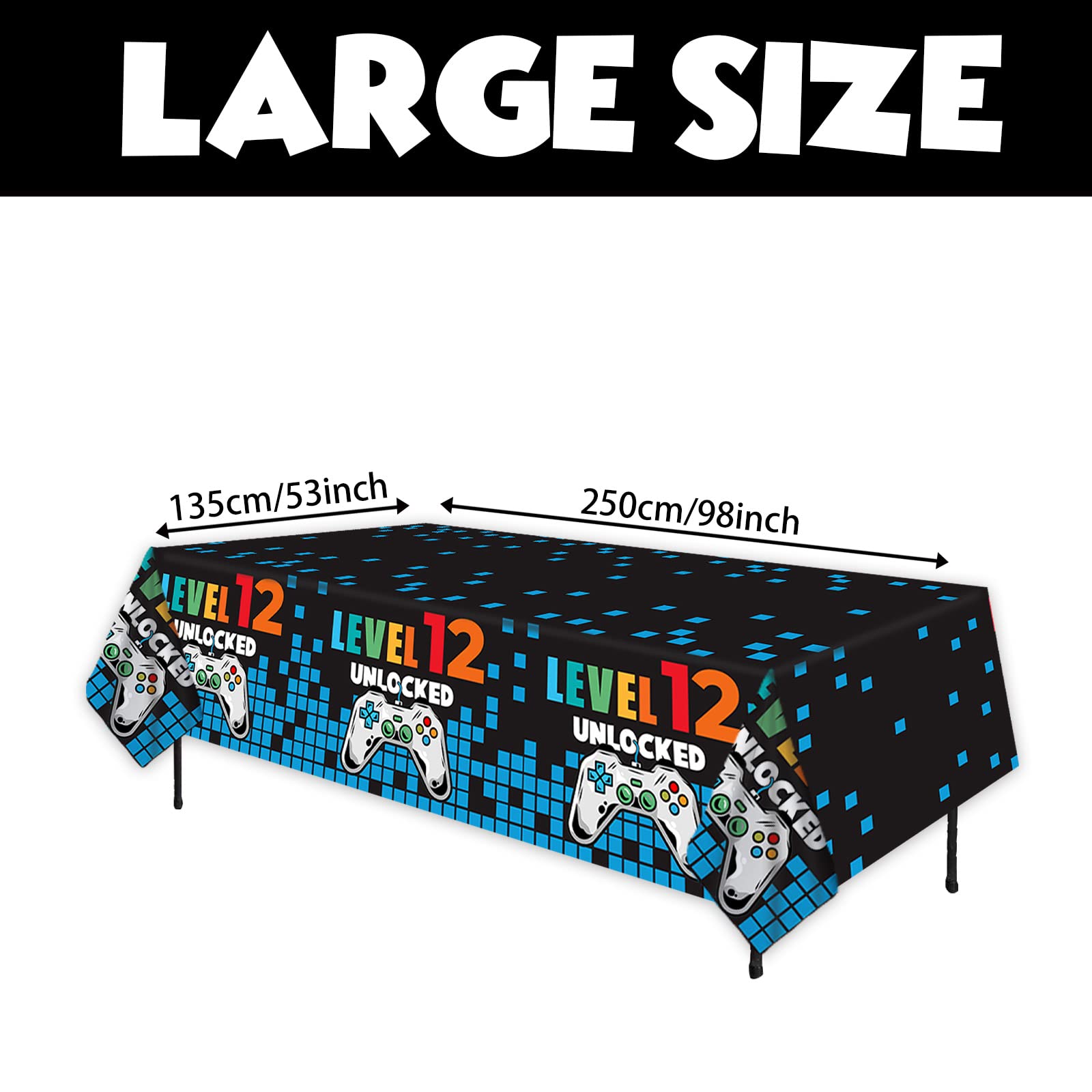 12th Happy Birthday Party Supplies - Video Game Themed Plastic Tablecloth for Kids & Teens - Perfect for Birthday Decorations, Picnics, and Camping