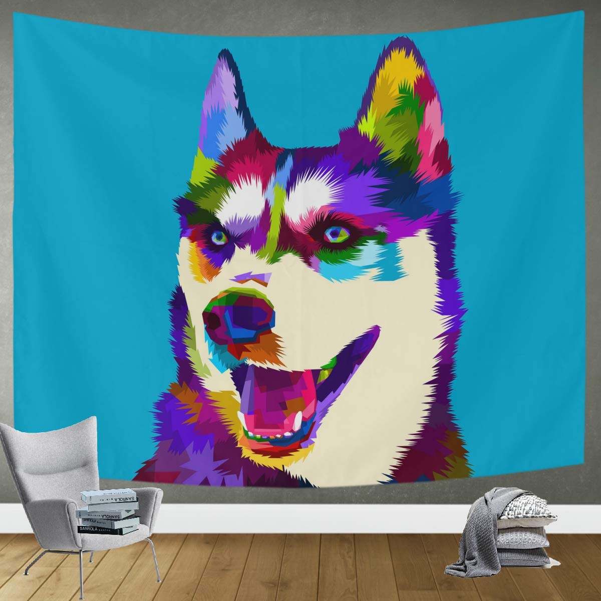 DOMIKING Colorful Siberian Husky Dog Wall Tapestry - 80x60 Inch Large Wall Hanging for Bedroom, Living Room & Office Decor | Perfect for Home, Dorm & Gift Giving