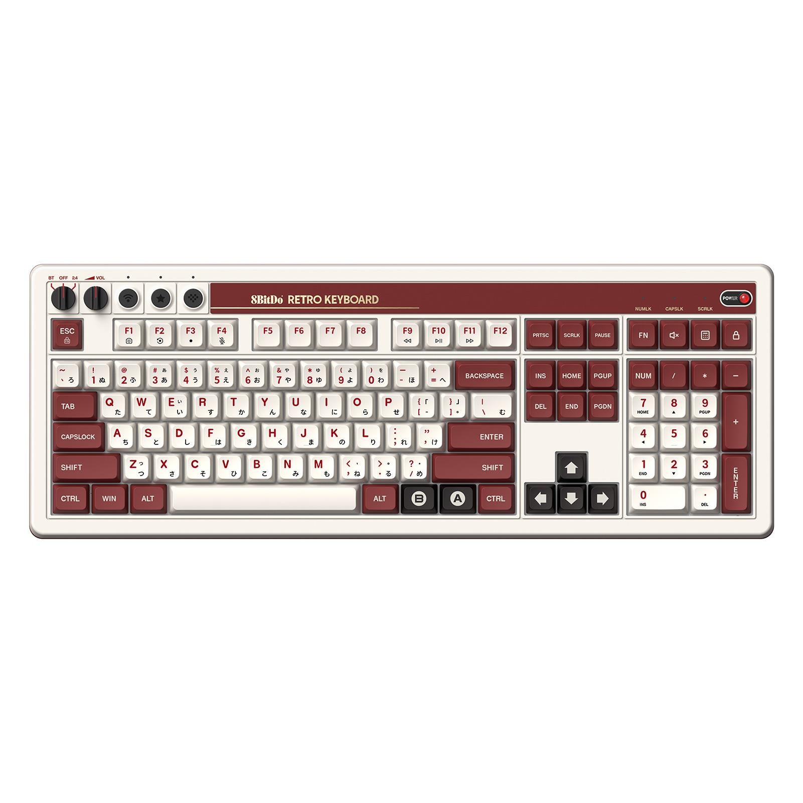 8BitDo Retro 108-Key Mechanical Gaming Keyboard - Fami Edition with RGB Backlight, Bluetooth/Wired Connectivity for PC & Mac - Perfect for Retro Gaming & Typing Enthusiasts