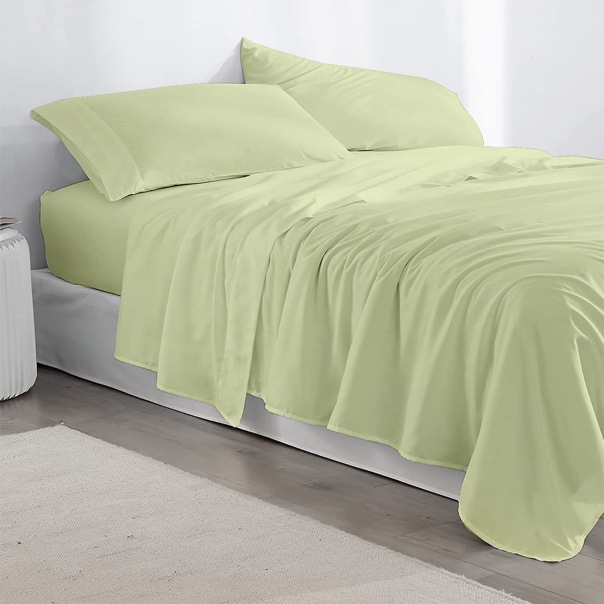 MyGiza RV King Sheets (72 x 80) 400 Thread Count 100% Egyptian Cotton Bed Sheet Set - 4 Piece Solid Sage Green, Deep Pocket Fits Mattresses Up to 18