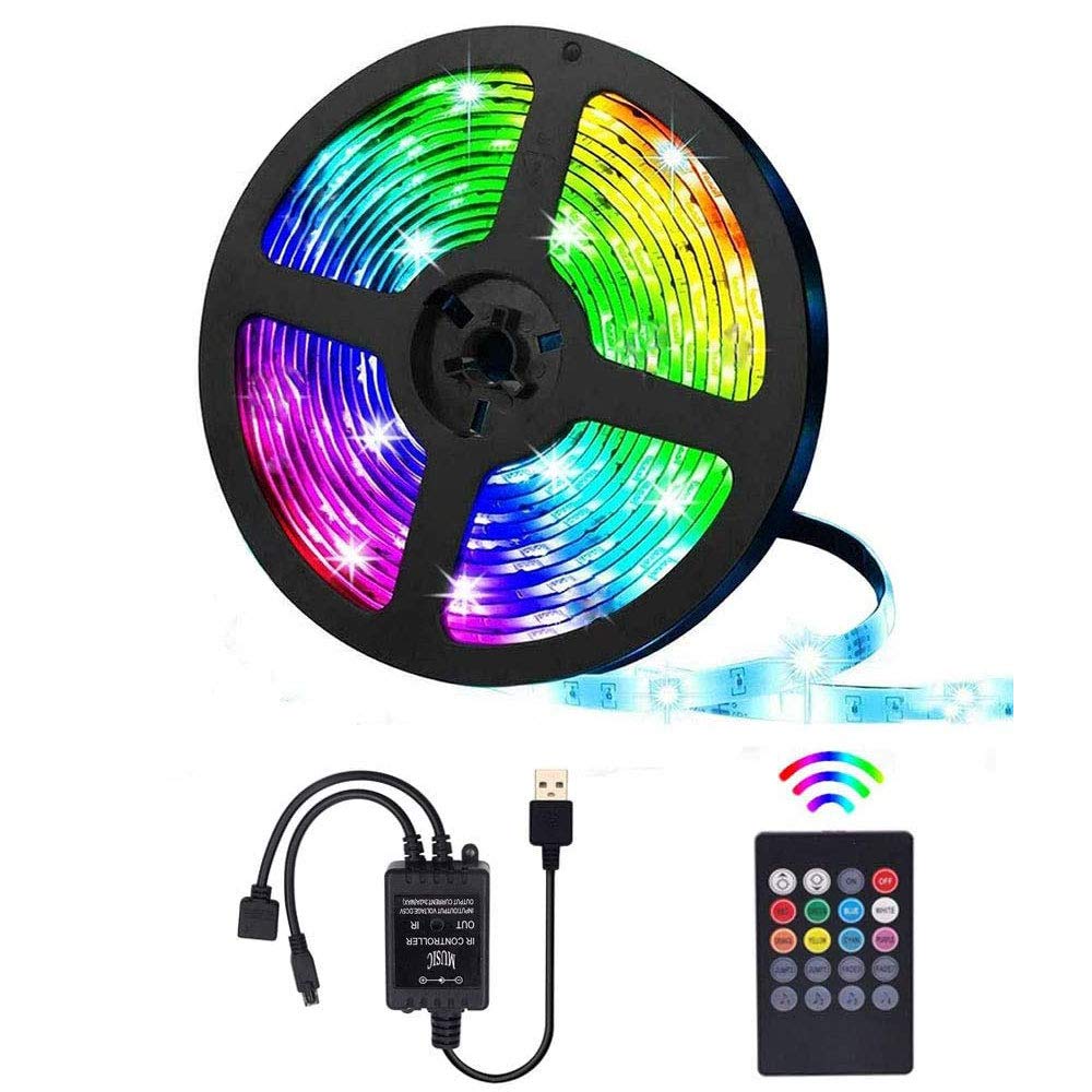 Xunata 9.9ft RGB LED Strip Lights with Music Sync - USB Powered 5050 60 LED/M Dimmable TV Backlight for 40-60 inch HDTV, Waterproof Bias Lighting with RF Remote - Perfect for Home Theater, Gaming Setup & Bedroom Ambience