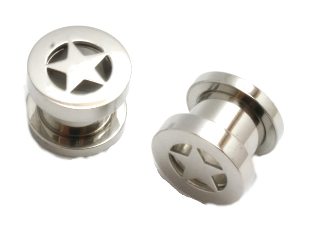 316L Surgical Steel Star Ear Plugs & Tunnels - Screw-On Gauges Sizes 00g to 8g - Hypoallergenic Body Jewelry for Stretching & Style - Perfect for Everyday Wear, Parties, and Alternative Fashion