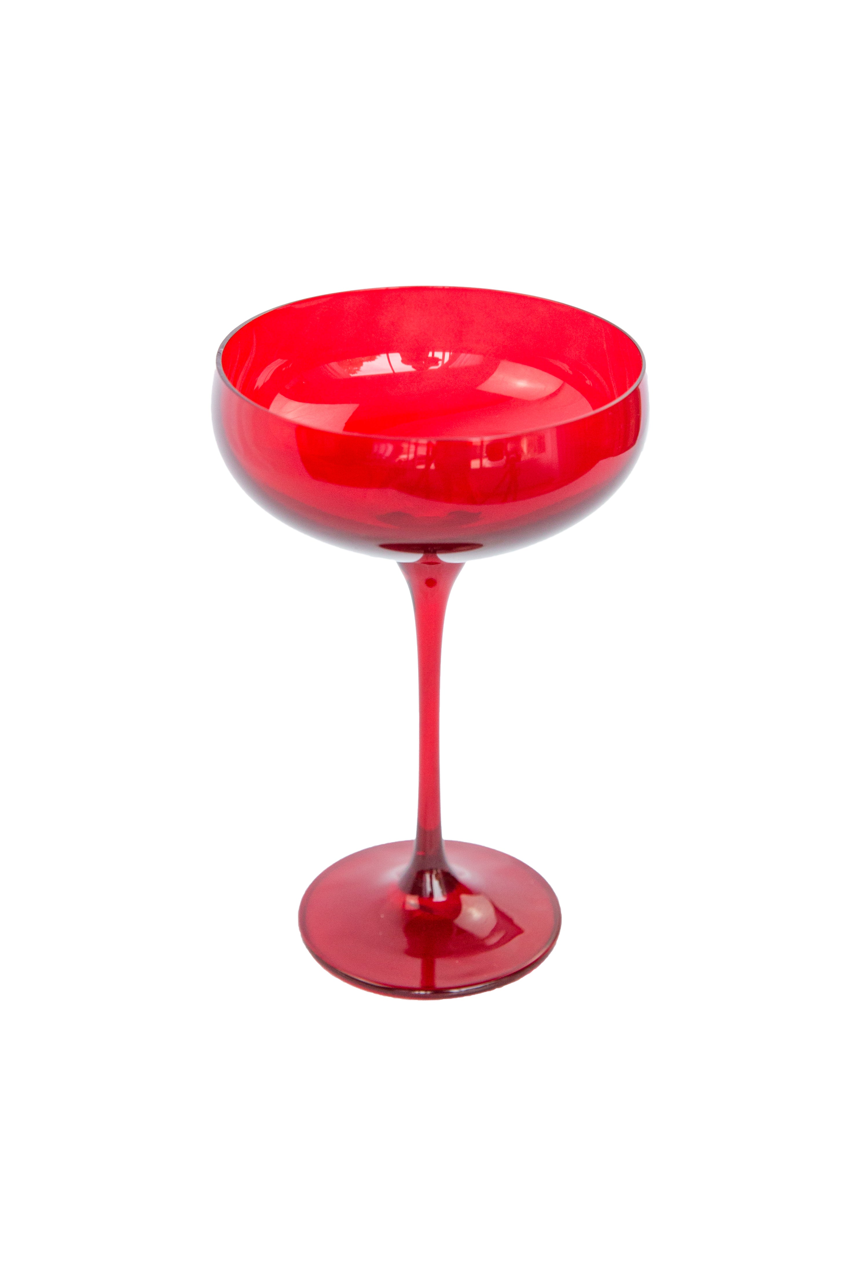 Estelle Colored Champagne Coupe Glasses Set of 2 - Elegant Red Stemware for Wedding, Party & Special Occasions