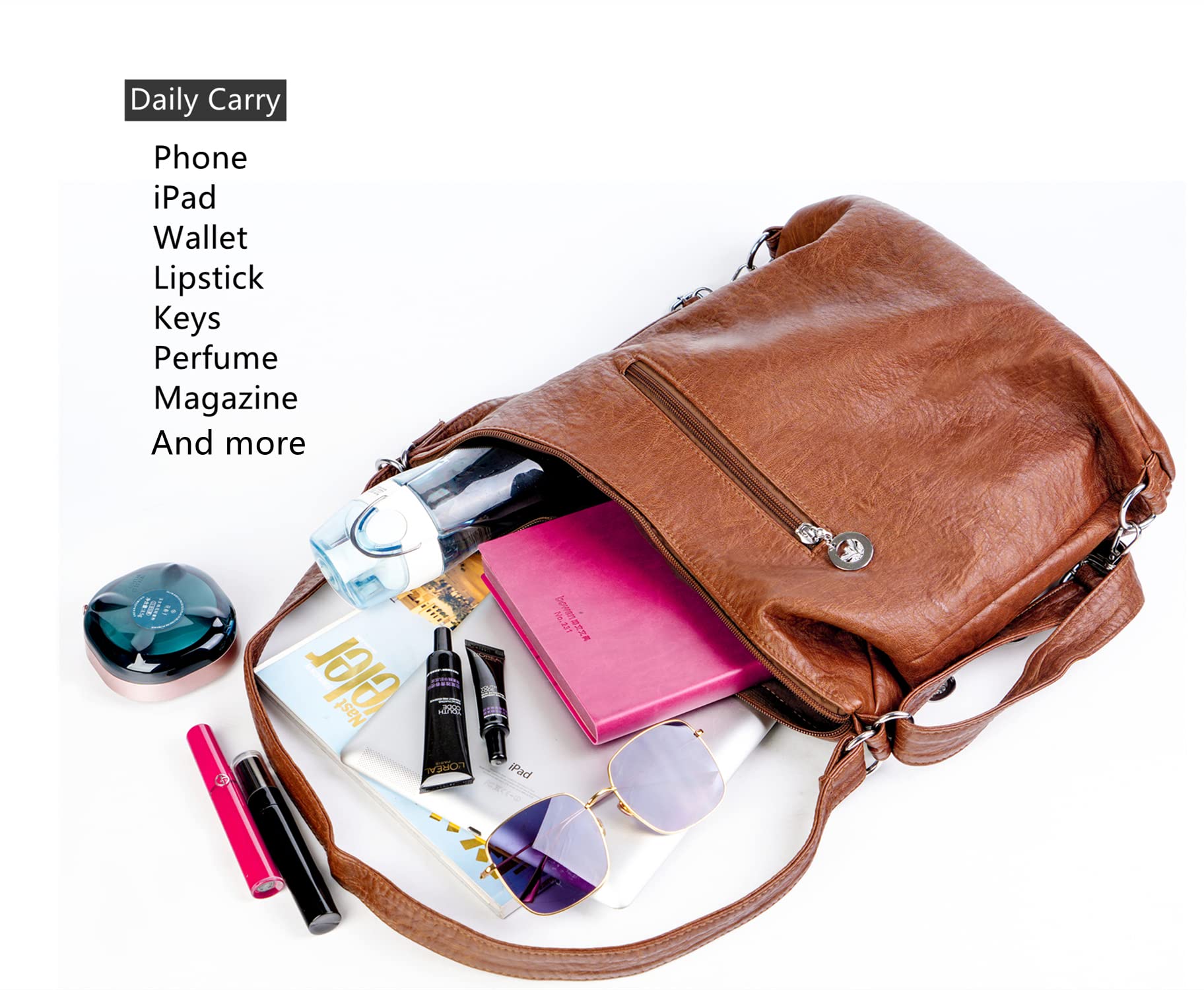Stylish Women's Hobo Bag - Soft Washed Leather Shoulder Tote & Messenger Purse for Work, Travel & Daily Use | Fashionable Multifunctional Handbag