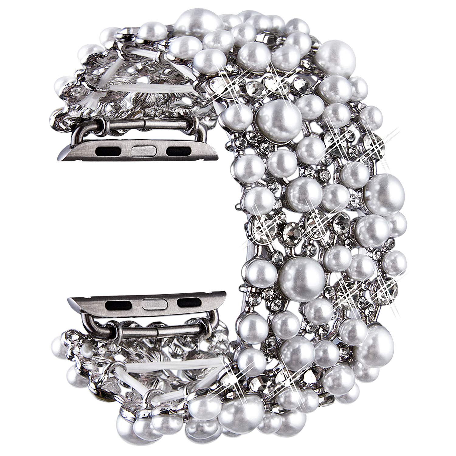 VIQIV Bling Bands Compatible with Apple Watch 38mm 40mm 41mm 42mm 44mm 45mm 49mm - Diamond Rhinestone Metal Pearl Bracelet Strap for Women - Perfect for Parties, Weddings, and Special Occasions