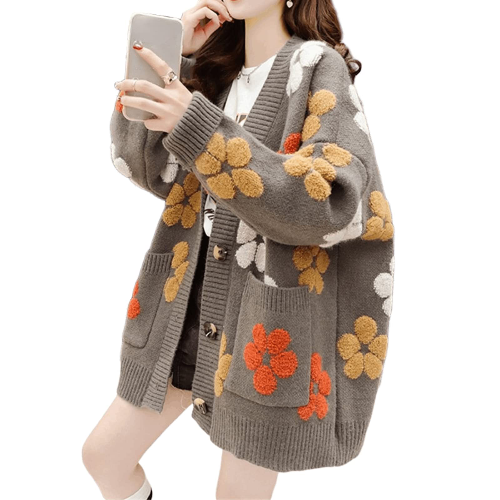 Women's Kawaii Floral Cardigan Sweater - Cute Japanese Korean Knit Kimono Sweatshirt for Preppy Light Academia Style | Perfect for Spring Outfits, Coffee Dates & Aesthetic Instagram Photos