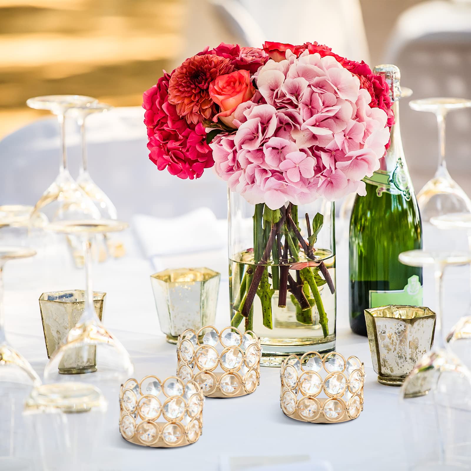 12-Piece Elegant Gold Crystal Votive Candle Holders - Tealight Centerpieces for Wedding, Home, Party Decor (Candles Not Included) | Perfect for Table Settings, Romantic Dinners & Holiday Decorations