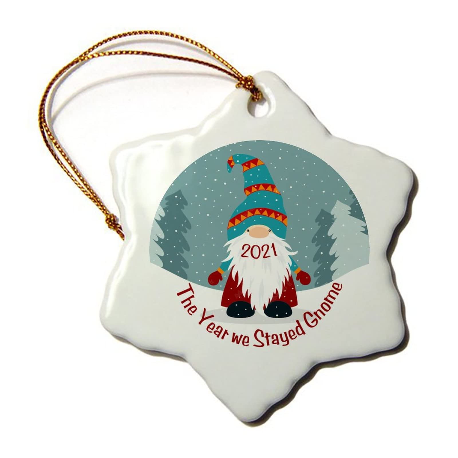 Funny Personalized 2021 Gnome Christmas Ceramic Ornament - Snowflake Porcelain Holiday Decoration for Tree & Home | Perfect Gift for Family & Friends