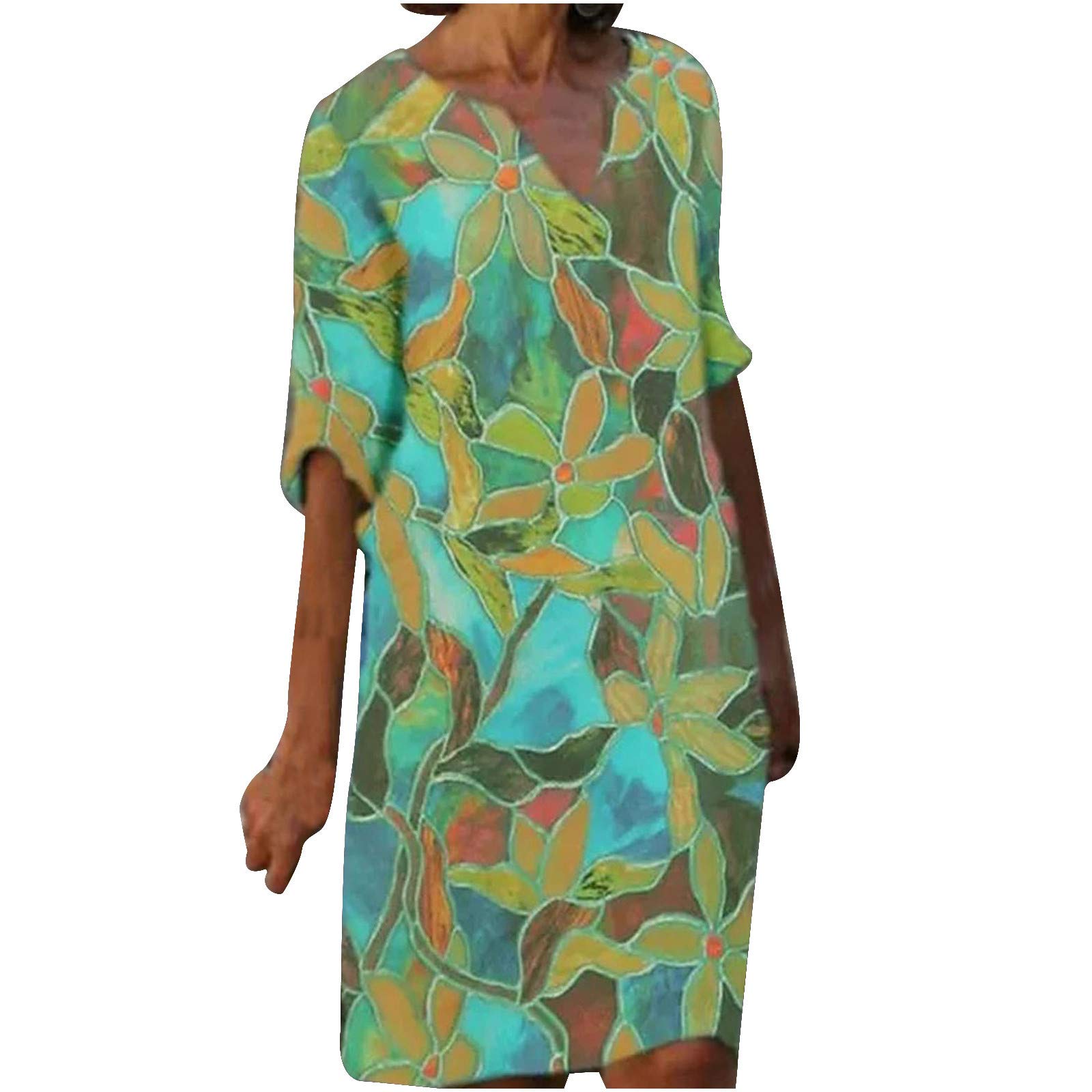 Women's Half Sleeve V-Neck Floral Print Mini Shift Dress - Casual Summer Vacation Dress for Beach, Party & Evening Wear | Lightweight Comfortable A-Line Sundress