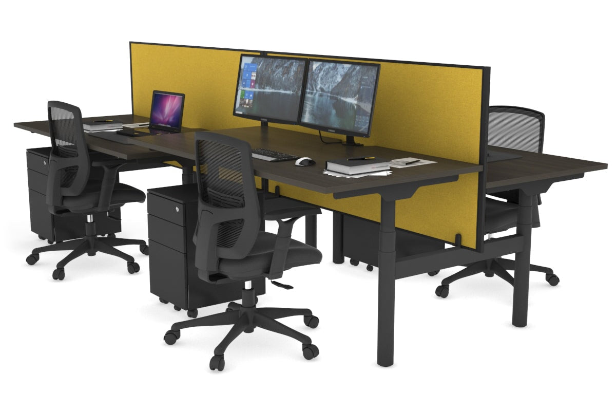 Flexi Premium 4-Person Height Adjustable H Bench Workstation - Black Frame (1600L x 800W) with Cable Management | Ideal for Office, Coworking Spaces & Home Workstations