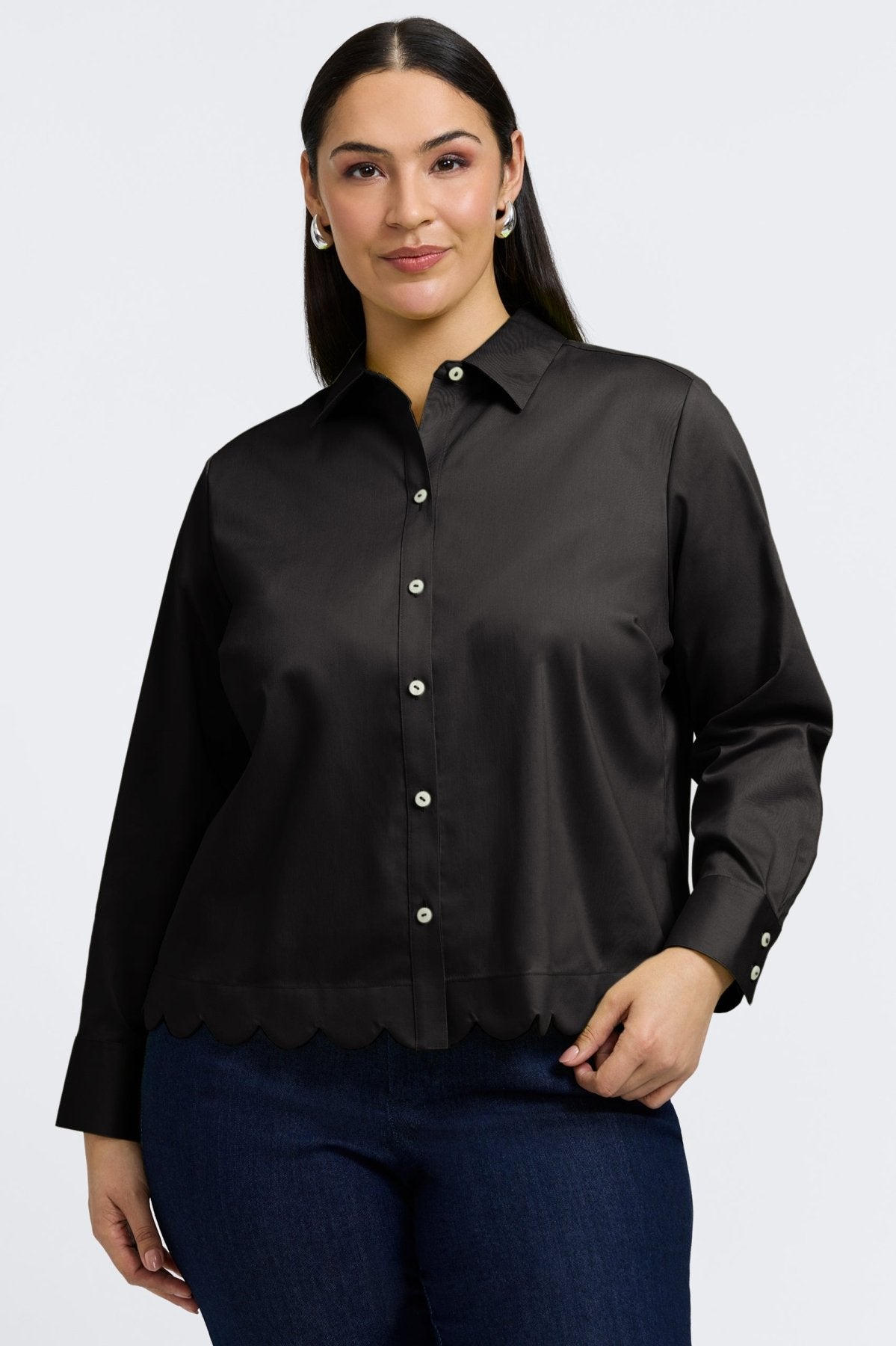 Scarlett Plus No Iron Stretch Matte Sateen Long Sleeve Shirt for Women - Wrinkle-Free Office Blouse, Comfortable Business Casual Top for Work & Professional Wear