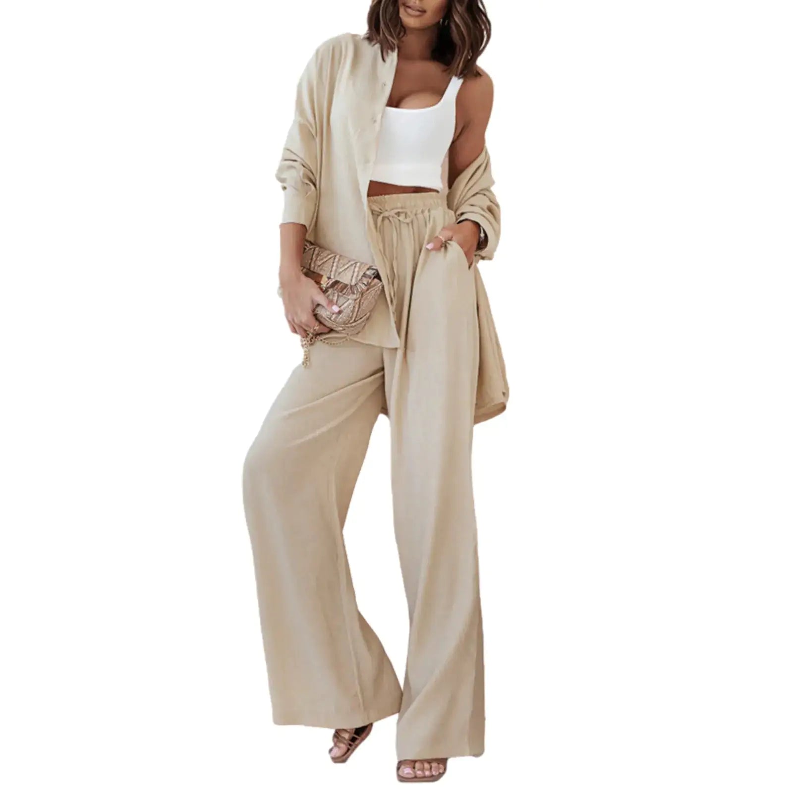 Stylish 2-Piece Women's Outfit Set - Comfortable Blouse & Pants for Work, Casual Wear & Daily Fashion | Trendy Matching Top and Bottom Set