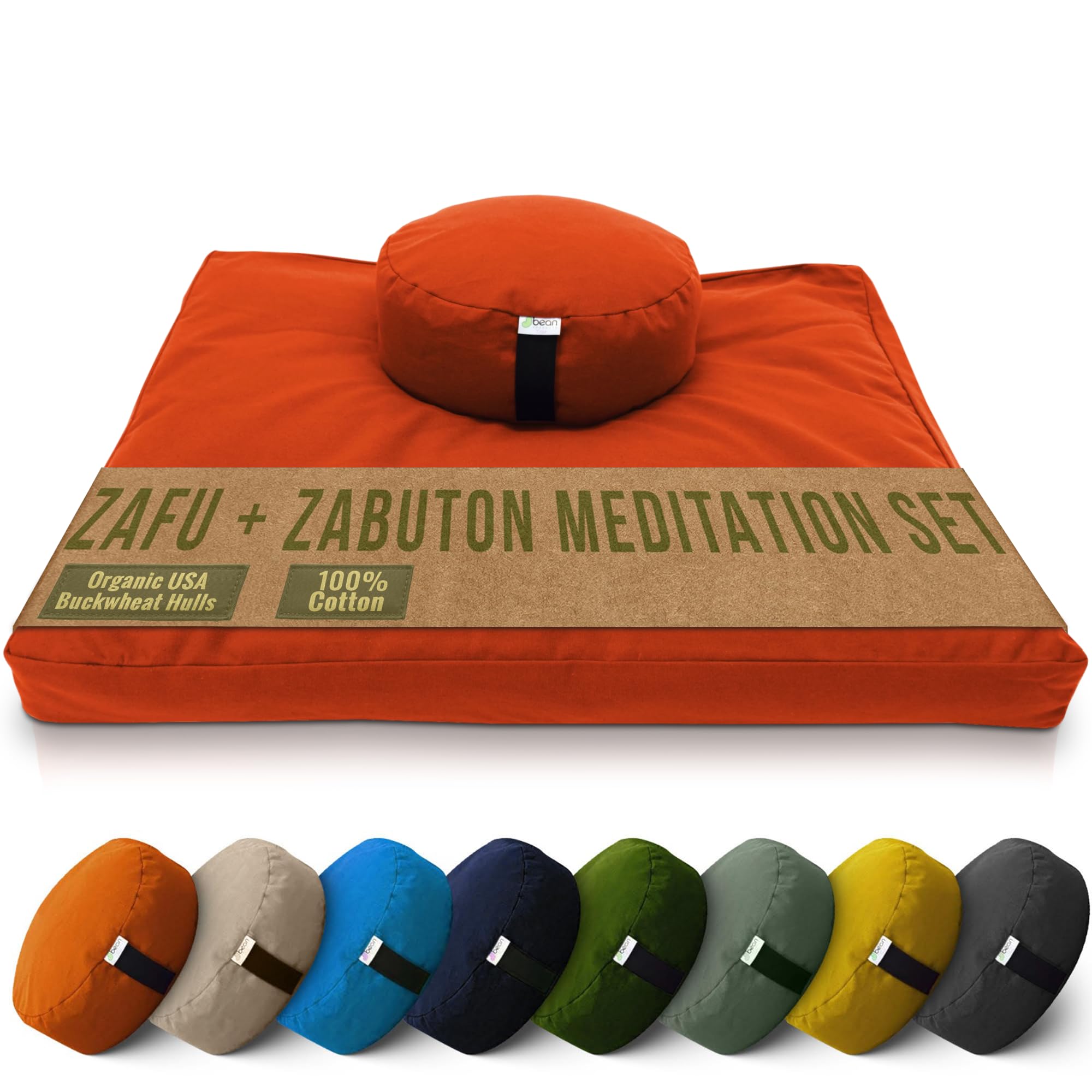 Premium Zafu & Zabuton Meditation Cushion Set - Organic Cotton Floor Sitting Pillow for Yoga, Zen Meditation & Prayer - Made in USA (Round, Tangerine) - Perfect for Home Yoga Practice, Buddhist Temples & Mindfulness Retreats