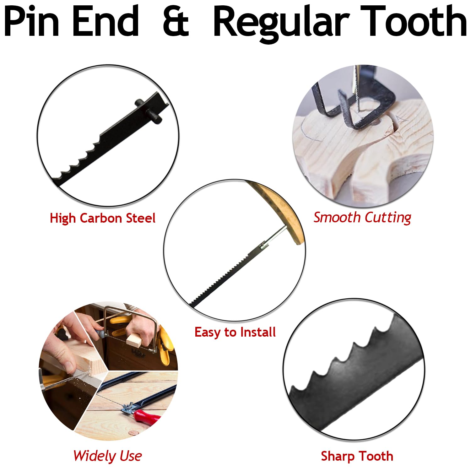 6-1/2 Inch Scroll Saw Blades 45-Piece Set - Pin End High Carbon Steel Blades with 15/18/24 TPI for Woodworking, Jewelry Making & Crafting - Compatible with Fret Saws, Coping Saws & Dremel Tools - Perfect for Detailed Cutting, DIY Projects & Home Improvement