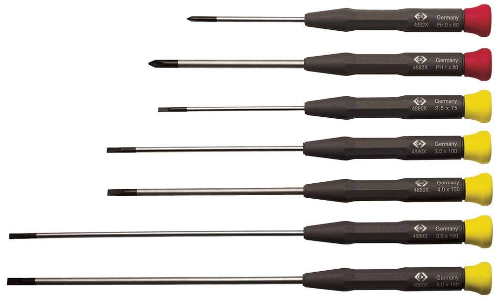 C.K Tools T4883X 7-Piece Precision Screwdriver Set with Slotted & Phillips Heads - Perfect for Electronics Repair, Jewelry Making, and DIY Projects