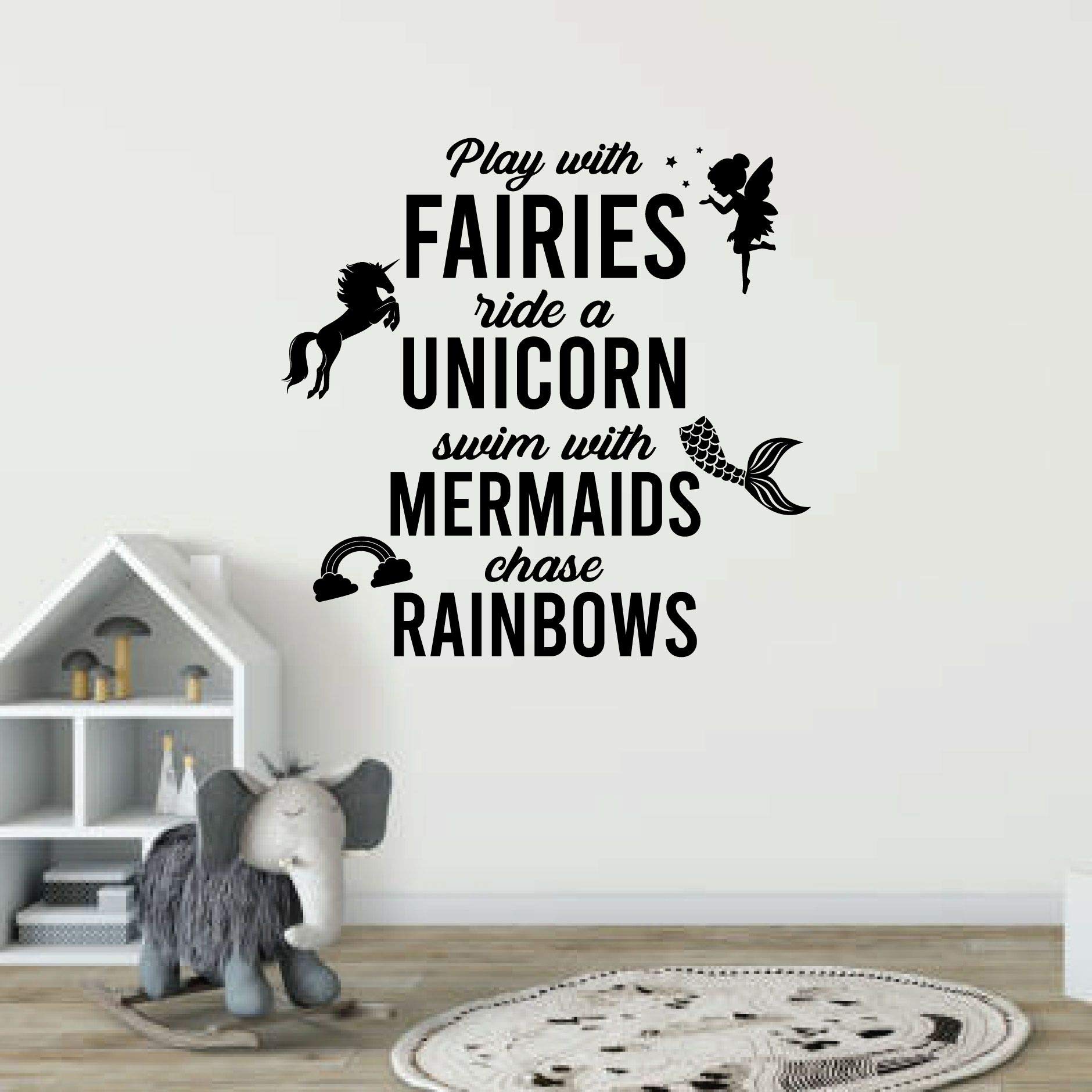 Swim With Mermaids Chase A Rainbow - Cute Vinyl Wall Art Sticker Decal for Home, Kids Room, Nursery Decor (10x10 inch) - Perfect for Girls & Boys Bedroom, Playroom & Fantasy Themed Spaces
