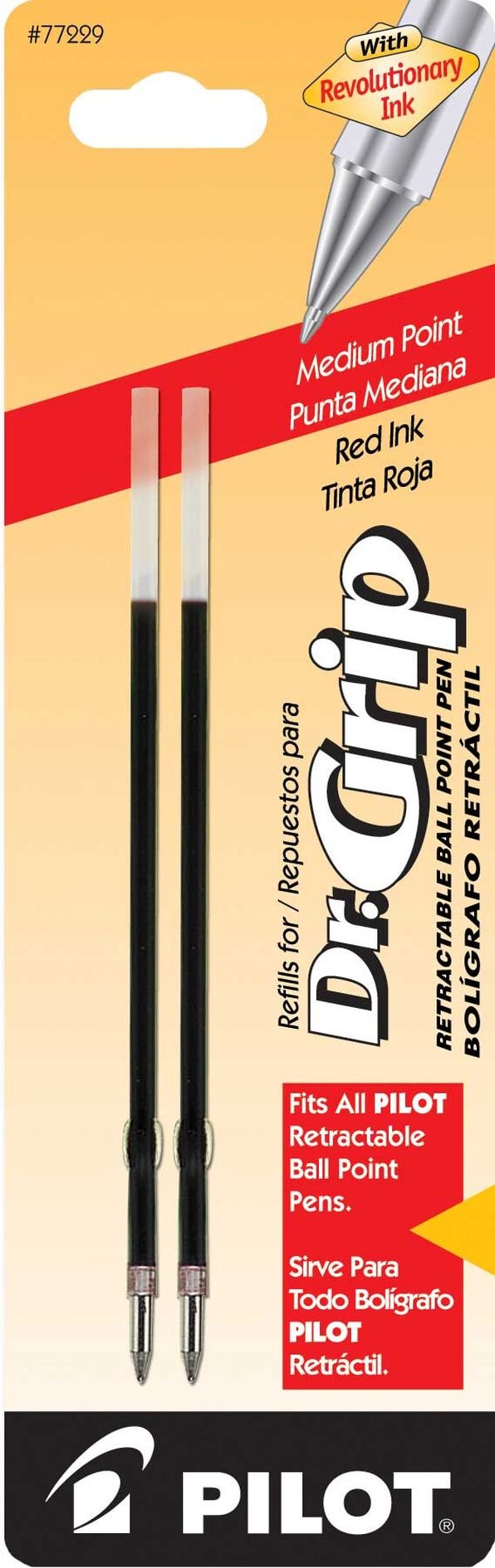 Pilot Dr. Grip Ballpoint Pen Refills - Medium Point Red Ink (2-Pack) - Smooth Writing Retractable Pen Refills for Office, School & Everyday Use