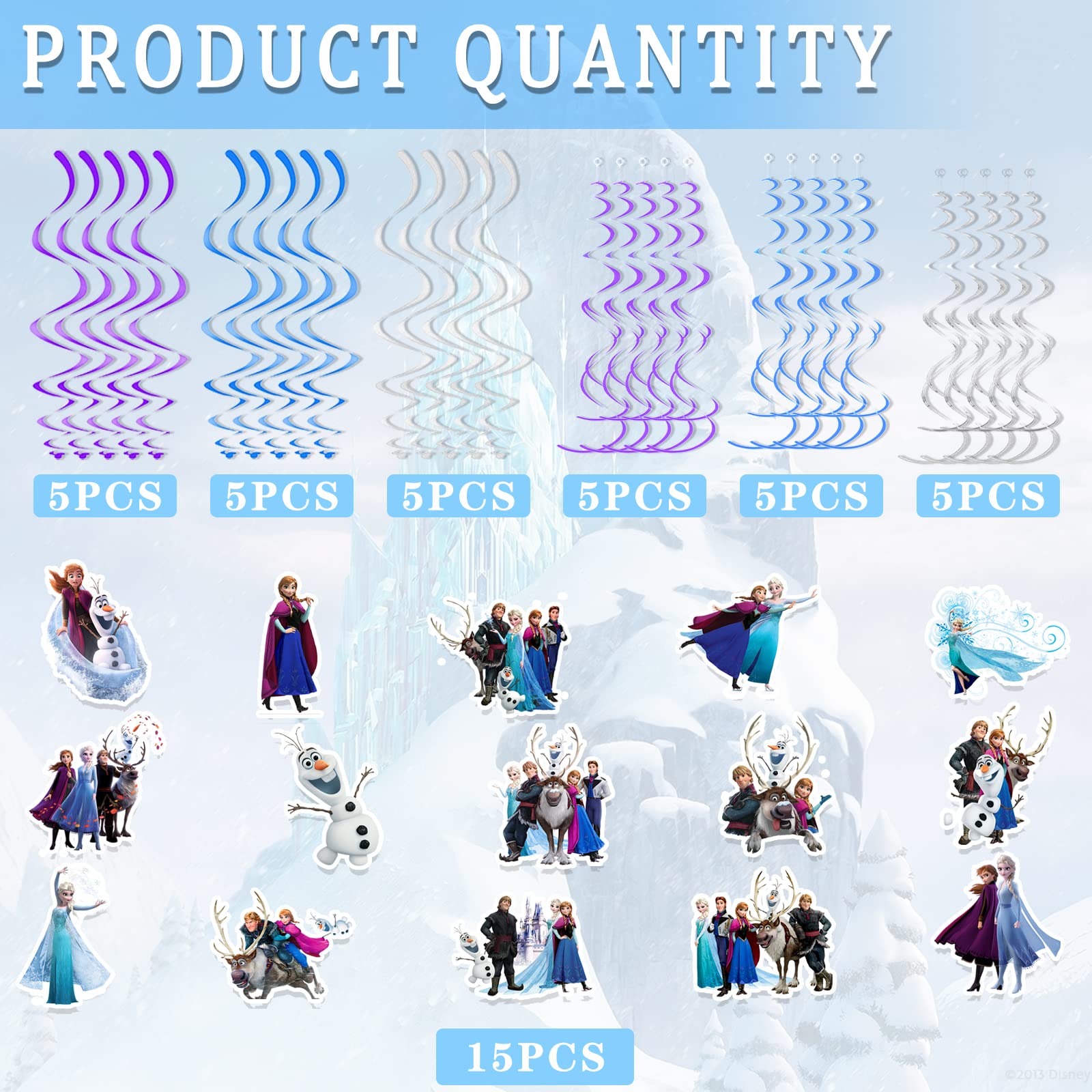 45-Piece Frozen Themed Foil Hanging Swirl Decorations - Disney Frozen Party Streamers for Ceiling Decor, Kids Birthday Party Supplies - Perfect for Frozen Birthday Parties, Baby Showers & Winter Wonderland Events