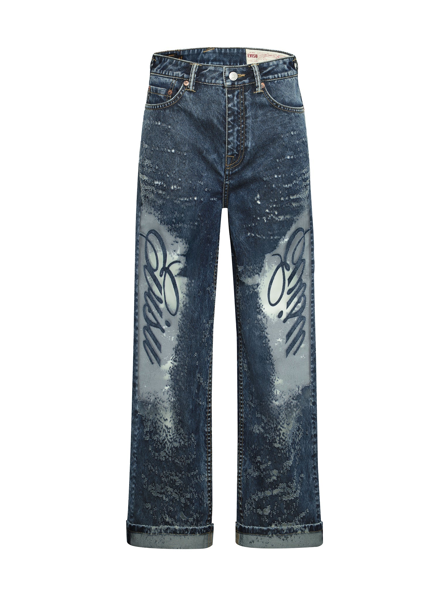 Seagull Embroidery & Laser Burned Distressed Wide Leg Jeans for Women - Boho Chic Vintage Denim Pants for Casual Wear and Street Style