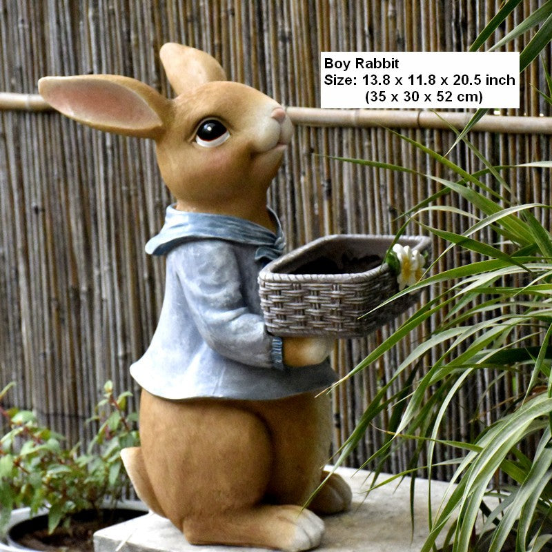 Large Rabbit Garden Statues - Outdoor Bunny Flowerpot Decor for Villa & Modern Animal Sculptures | Perfect for Garden Landscaping, Patio Decor & Backyard Ornaments