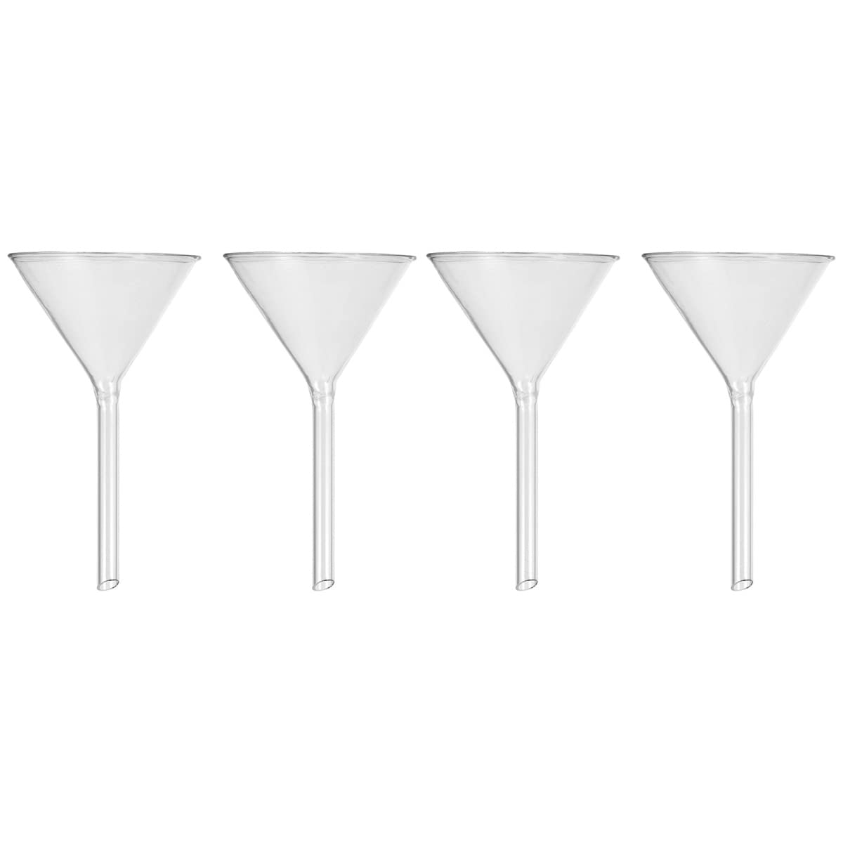 iplusmile 4 Pack 100mm Glass Filling Funnels - Short Stem Scientific Filter Funnel Set for Chemistry, Lab Experiments & Essential Oil Distilling - Durable Triangular Glass Funnels for Precise Liquid Transfer