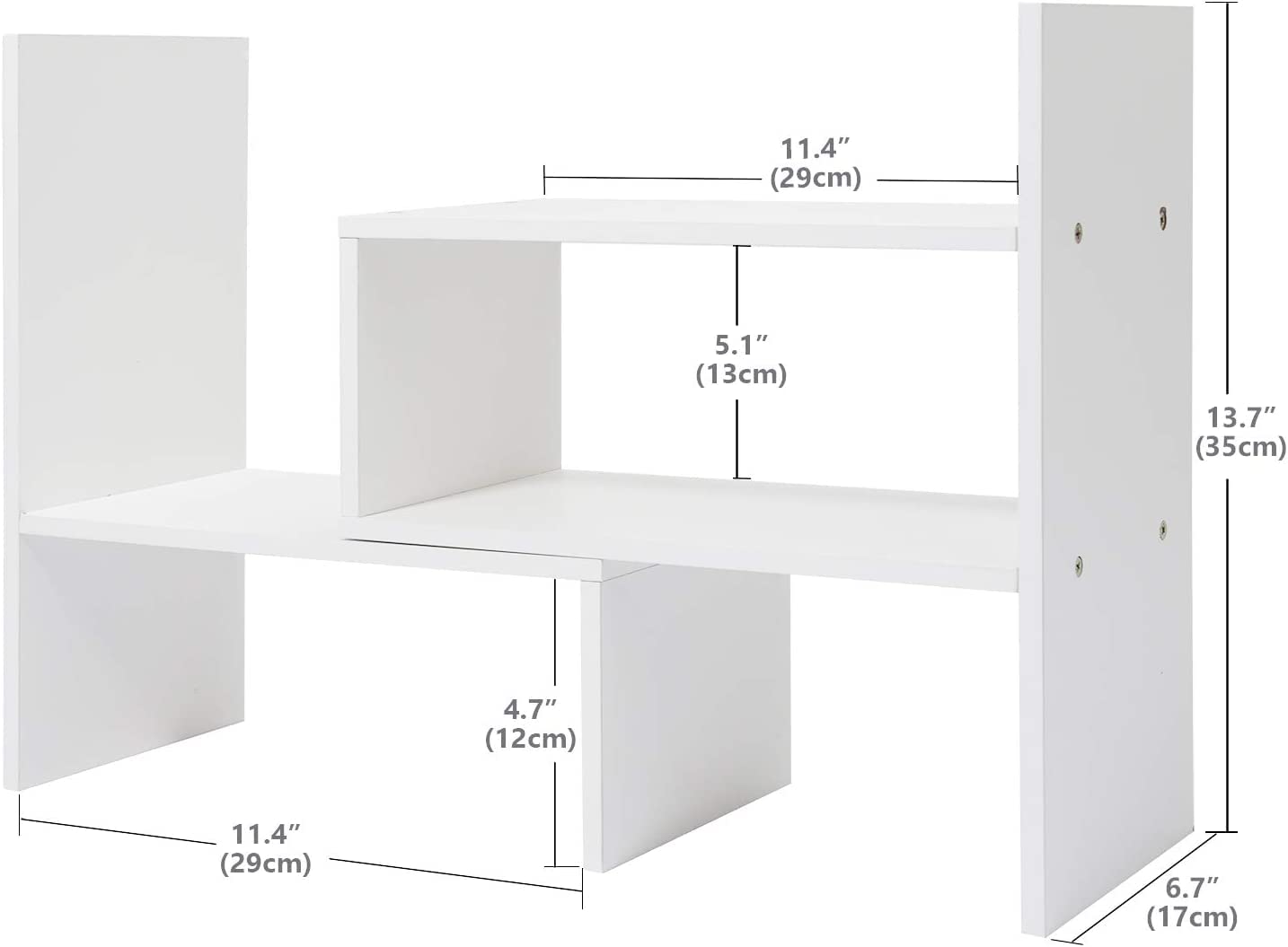 Expandable Wood Desktop Bookshelf - Adjustable Office Organizer & Storage Rack with 360° Rotation - White Home Decor for Workspace, Study & Living Room Organization