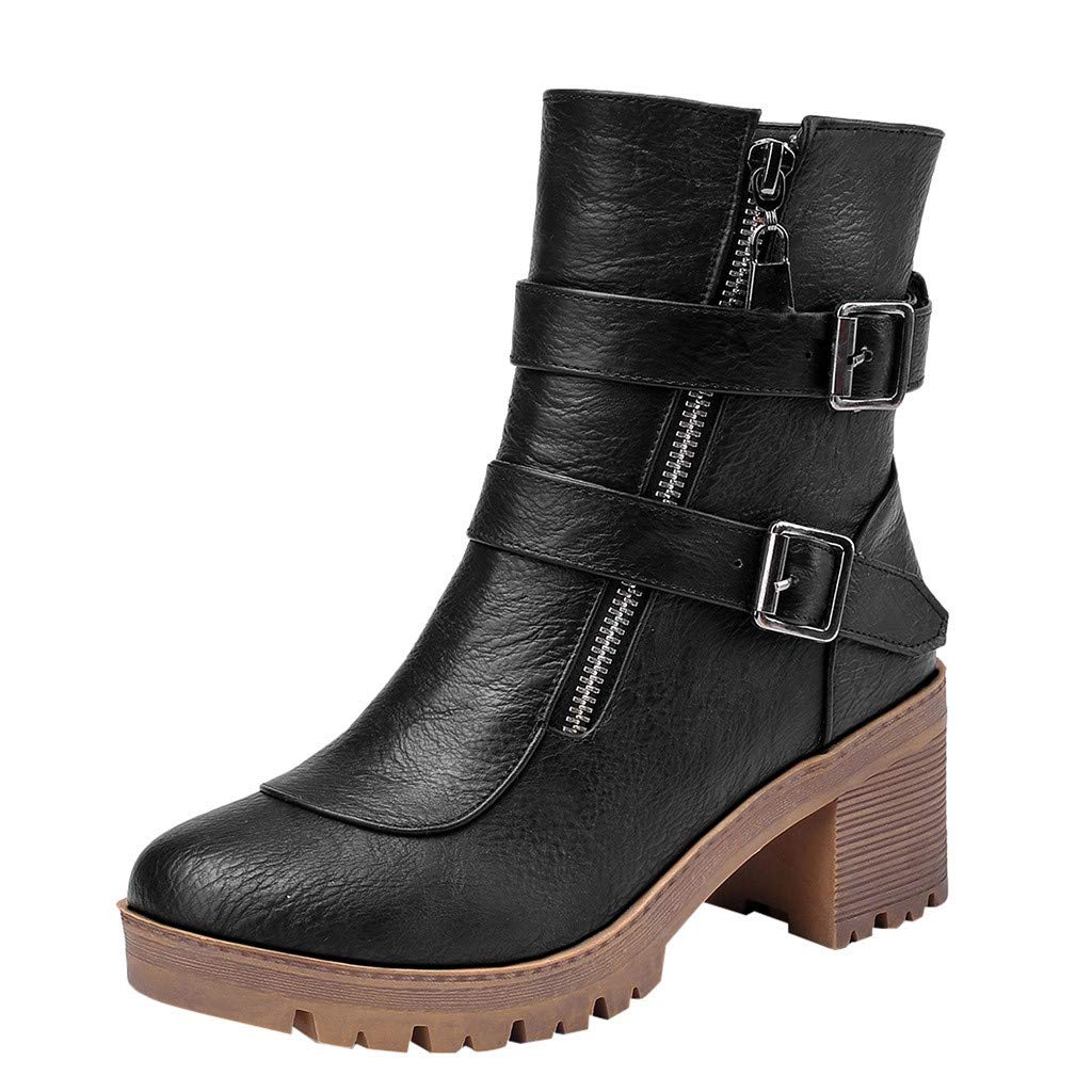 Vedolay Women's Winter Boots - Casual Ankle Booties with Buckle Detail, Square Heel, Bare Boots for Everyday Wear | Perfect for Office, Shopping & Winter Outfits