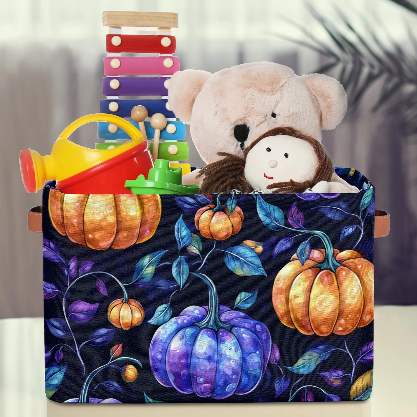 Crystal Pumpkin Storage Basket with Handles - 2 Pack Black Multi-Purpose Organizer Bins for Closet, Toy & Home Organization | Perfect for Bedroom, Bathroom & Kids Room Storage